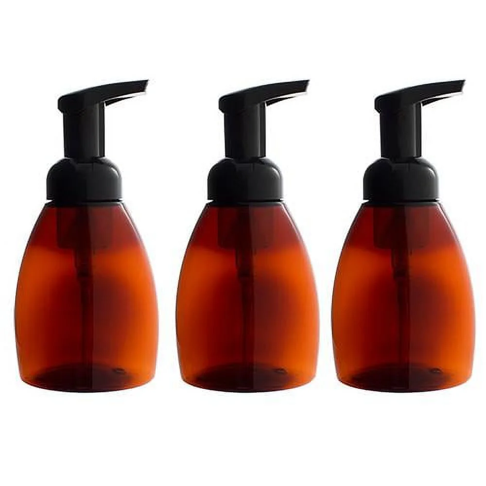 Amber Plastic Foaming Bottle with Black Foam Pump Dispenser - 8.3 oz / 250 ml