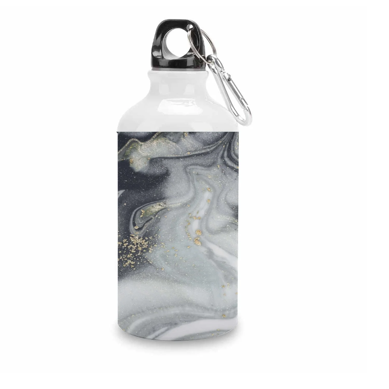 GZHJMY Sports Water Bottles, Black Marble Abstract Style Large Capacity Aluminium Portable Leakproof Lightweight Drink Bottles for Fitness and Outdoor Enthusiasts