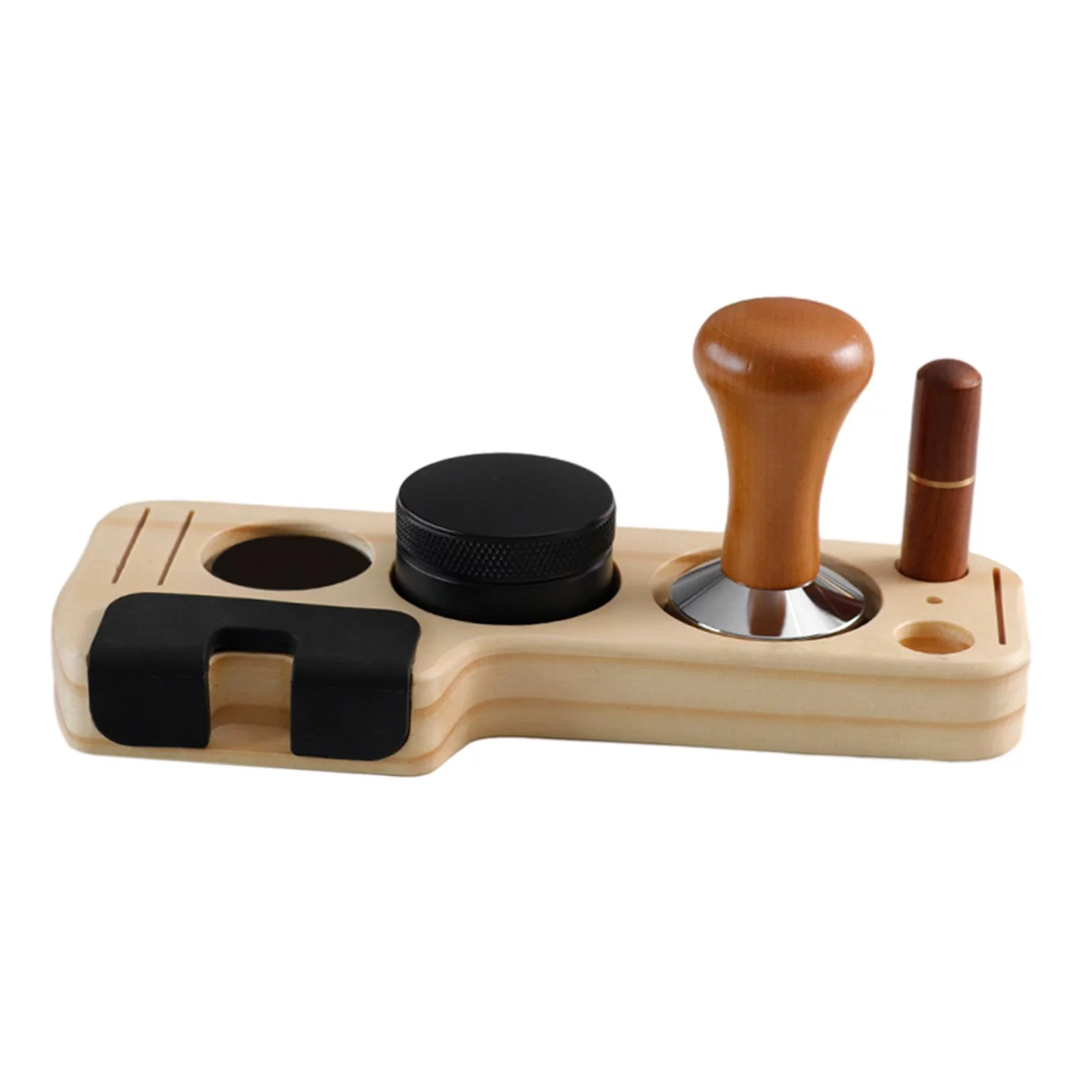 Wood Coffee Filter Tamper Holder Kits Espresso Accessories Kits Universal Anti Slip Espresso Tamper Station for Shop Commercial Cafe Tearoom wood 58mm