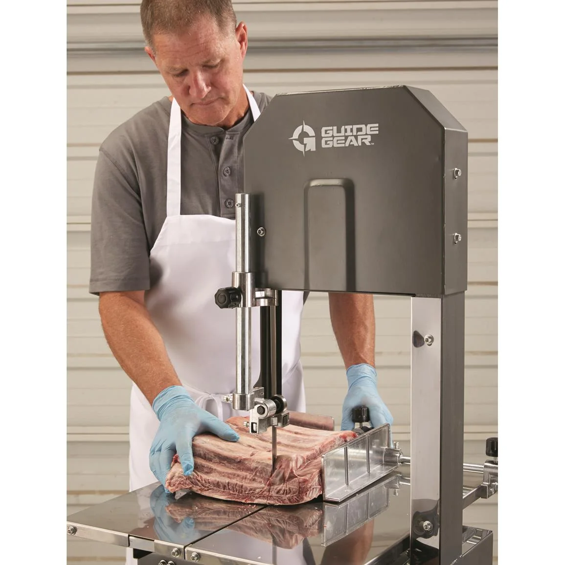 Guide Gear Electric Meat Cutting Bandsaw with Grinder Machine for Butchering, Butcher Saw Cutter and Grinding Equipment