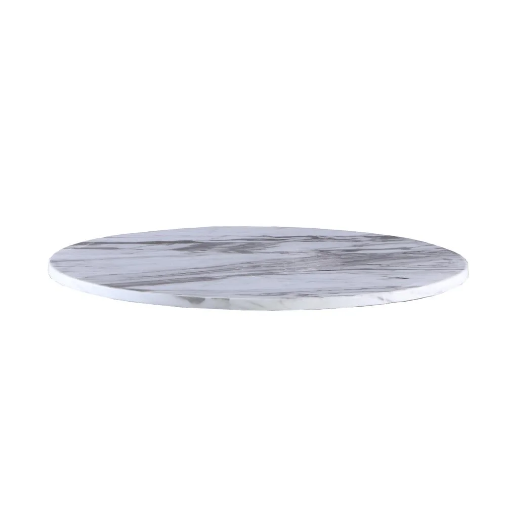 6pc. White Marble Dining Set with Lazy Susan and Silver Stainless Steel