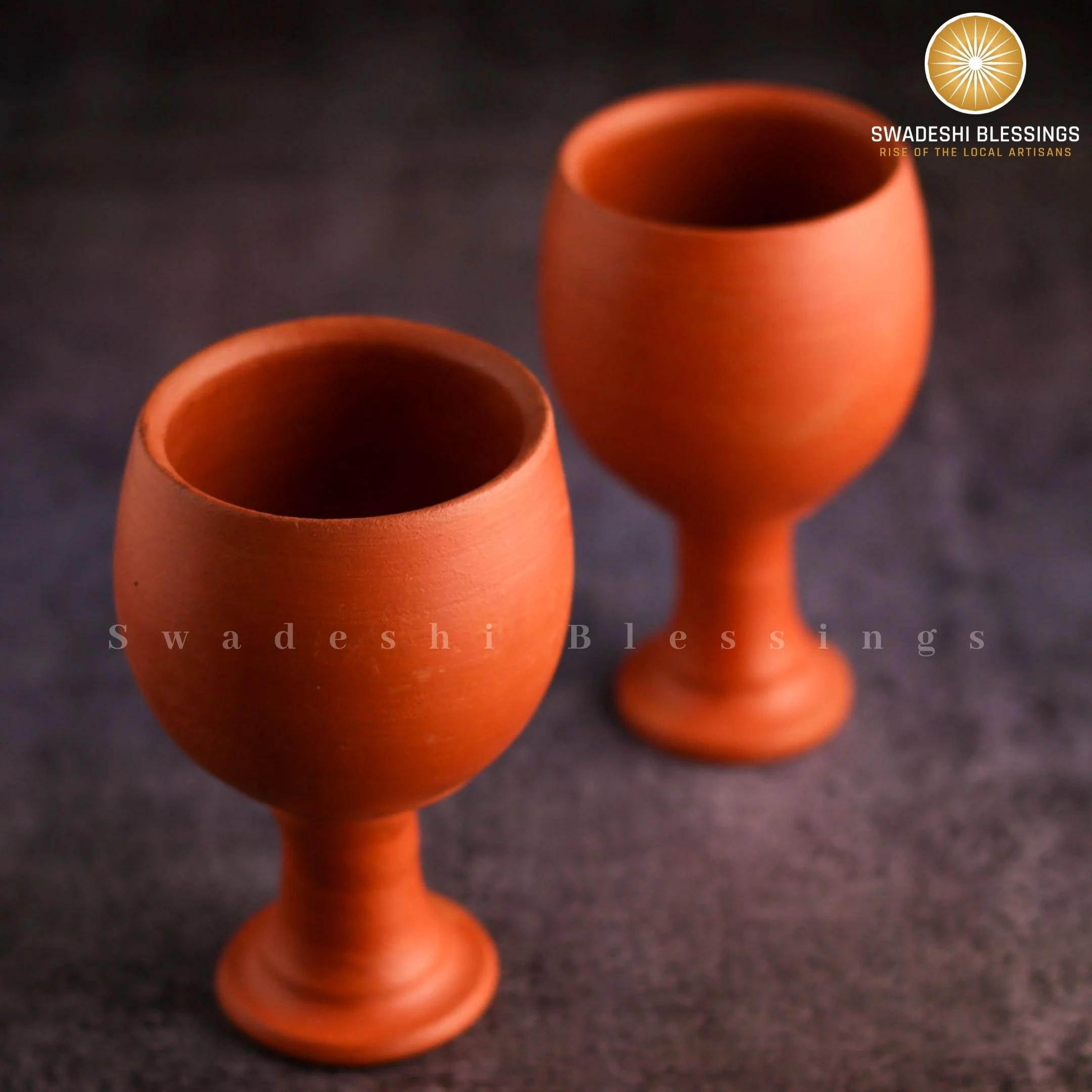 Swadeshi Blessings HandMade Royal Clay Goblet Set of 2 Tumblers 200ml