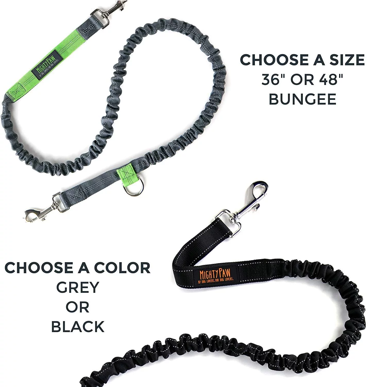 Mighty Paw Hands Free Dog Leash | Premium Runners Pet Lead and Adjustable Hip Belt. Lightweight Reflective Bungee System for Training, Walking, Jogging, Hiking and Running. (Black, 36 inch)
