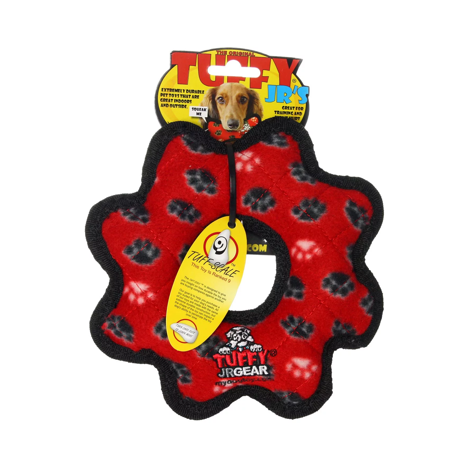 Tuffy Jr Gear Ring Red Paw Durable Dog Toy