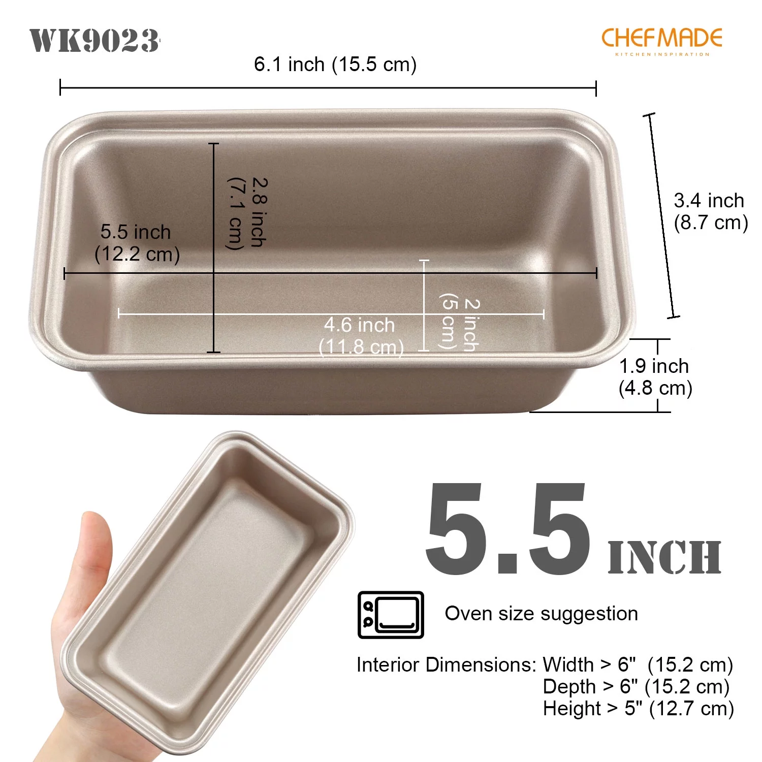 CHEFMADE Mini Loaf Pan Set, 5.5-Inch 4Pcs Non-Stick Rectangle Bread and Cake Bakeware for Oven and Instant Pot Baking (Champagne Gold)