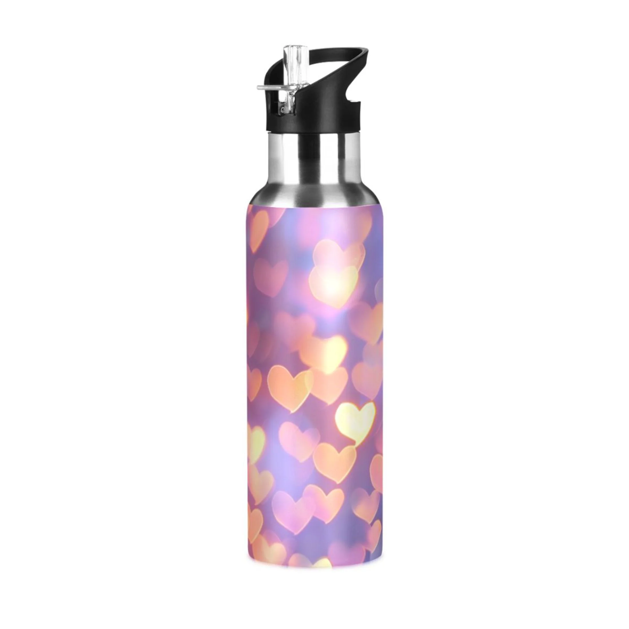 Shiny Hearts Water Bottles Insulated Thermos Kids Stainless Steel Bottle with Straw Lid Flask Leakproof for Sports Gym 20 oz