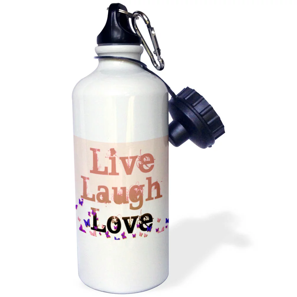 Live, Laugh, Love Pink and Purple Butterflies- Inspirational Words 21 oz Sports Water Bottle wb-37956-1