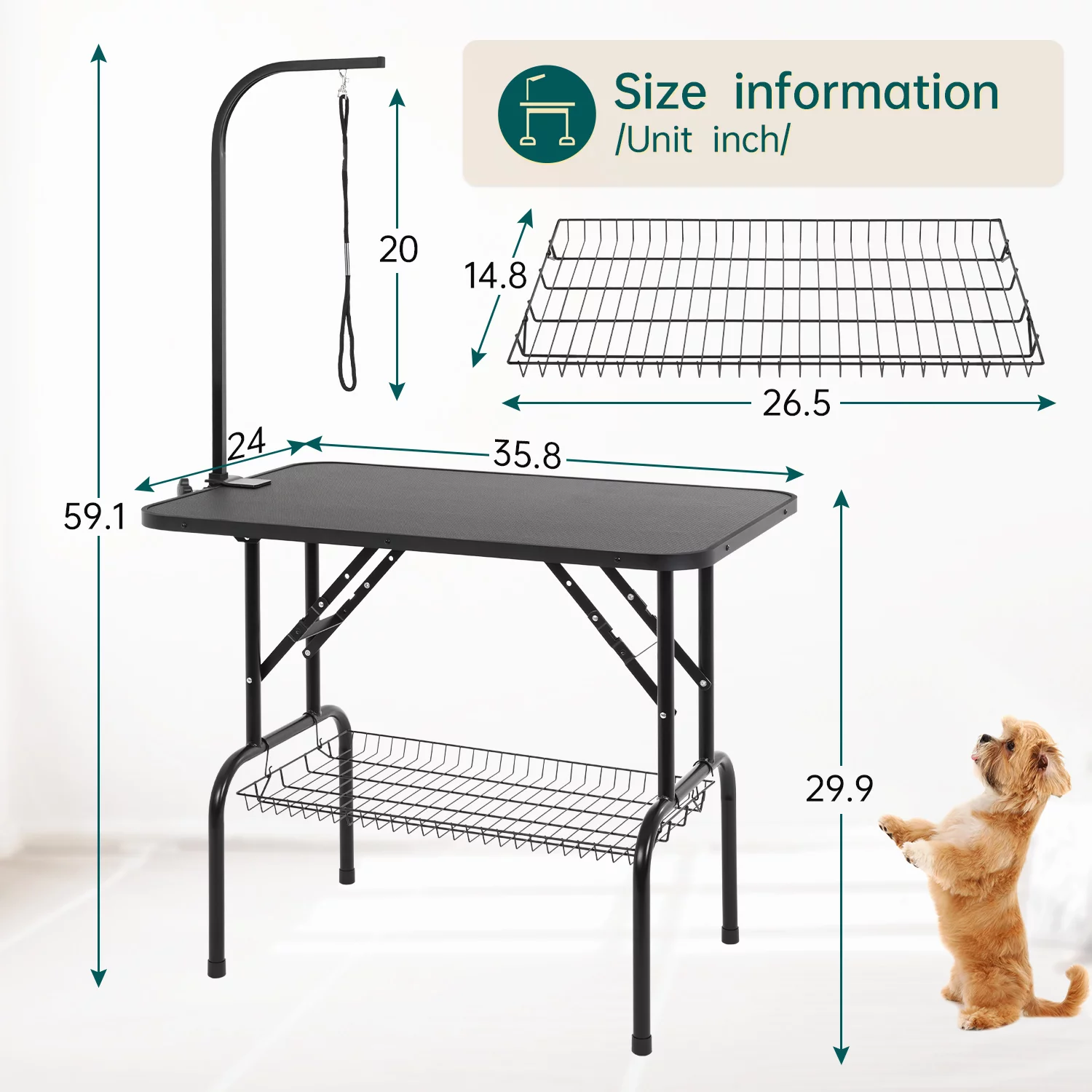 BestPet 36in Dog Grooming Table Foldable Home Pet Bathing Station with Mesh Tray