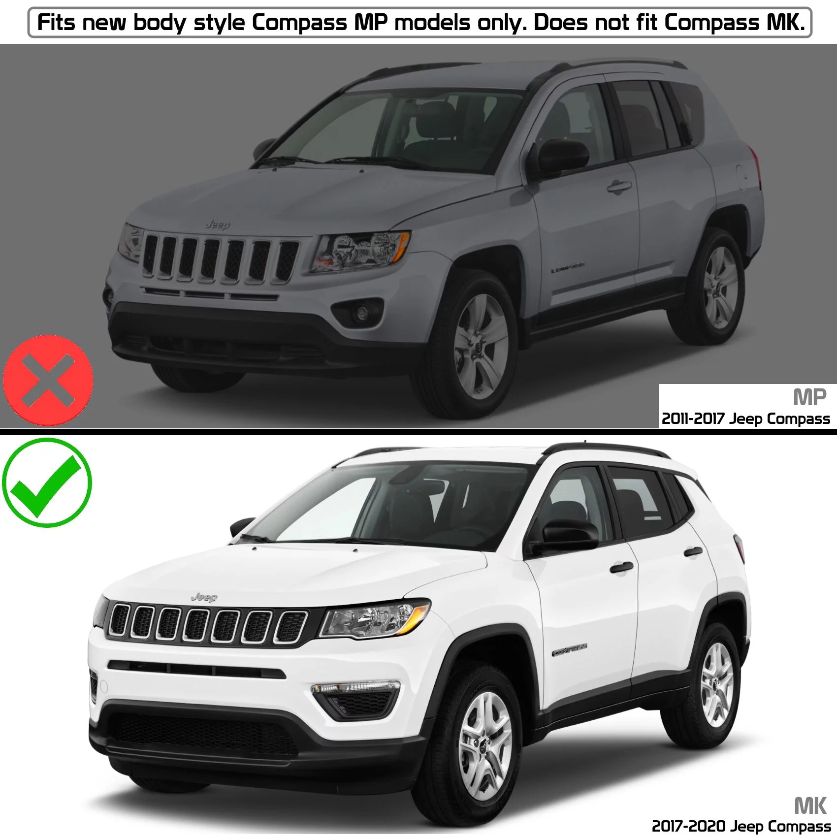 Ikon Motorsports Compatible with 17-23 Jeep Compass Factory Style Top Roof Rack Cross Bar Pair Black