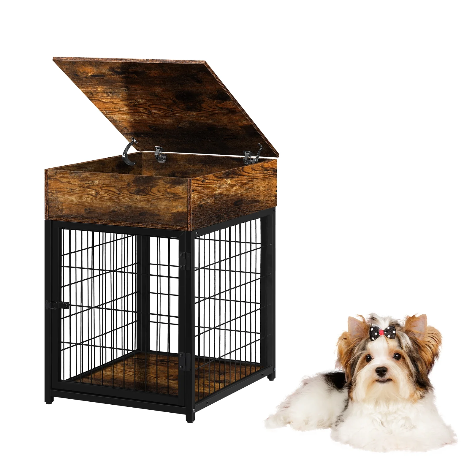 Dog Crate Furniture Dog Crate Side Table, Pet Crate House, Dog Crate with Cabinet, Flap Door, Flamed Color