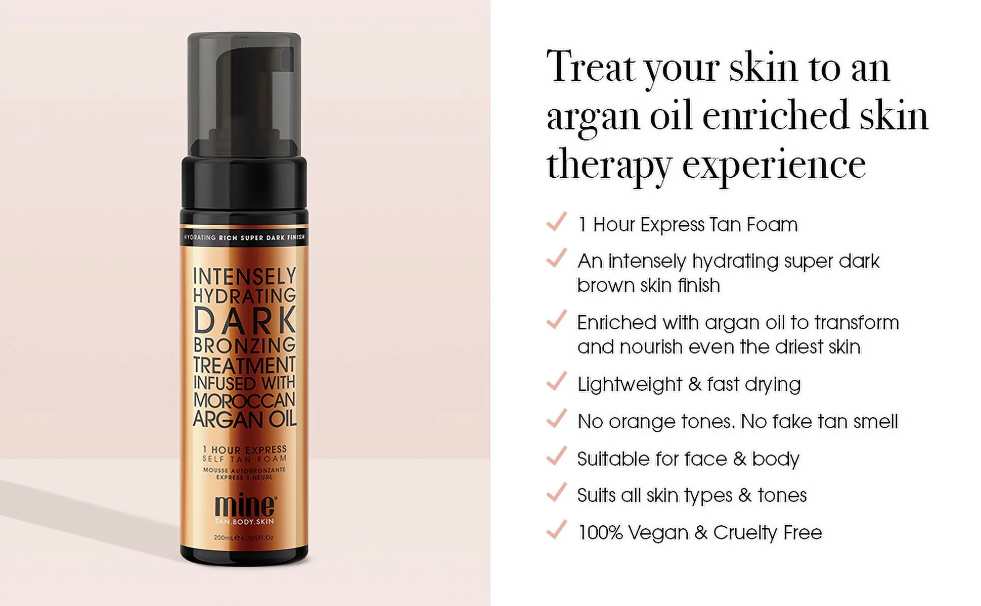 MineTan Moroccan Self Tanner | Delivers a Flawless, Streak-Free Super Dark Brown Finish, Intensely Hydrating Bronzing Treatment Enriched with Argan Oil, No Fake Tan Smell, No Orange Tones, 200ml