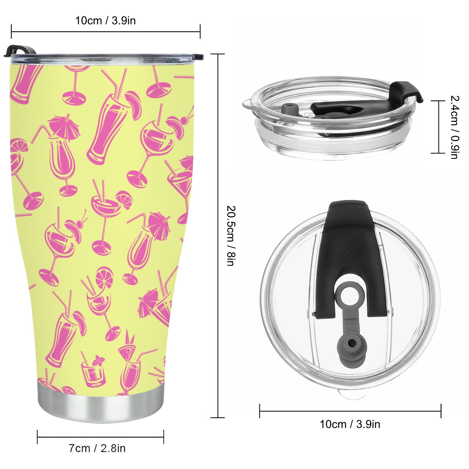 Hidove Stainless Steel Tumbler, Cocktail Background 30oz Leak Proof & Stainless Steel Bottle for Hot & Cold Drinks - Coffee Travel Mug, Water Metal Canteen, Thermal Cup