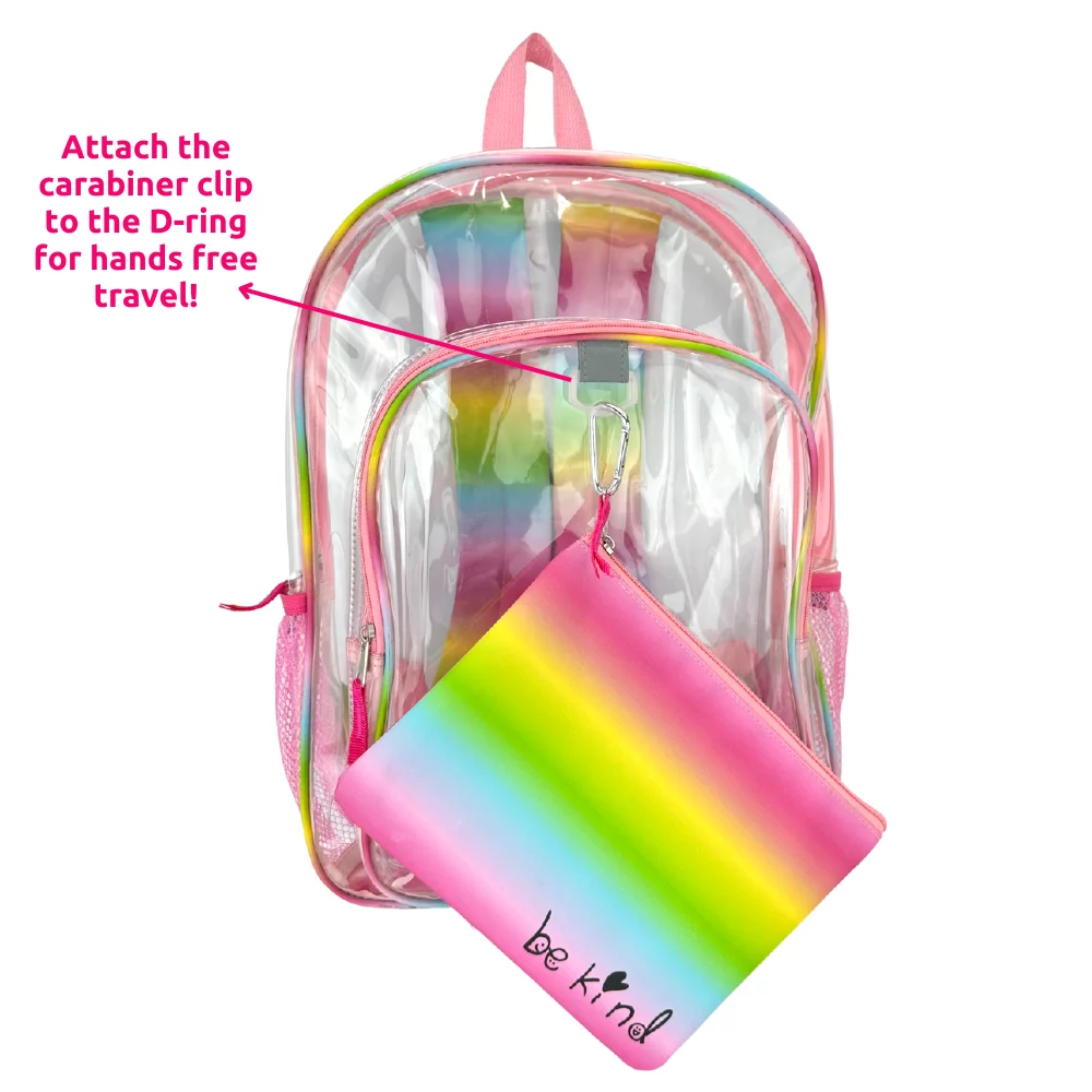 CLUB LIBBY LU Girls Clear Backpack Rainbow Clear Book Bag with Pencil Pouch School and Safety Compliant 16 inch