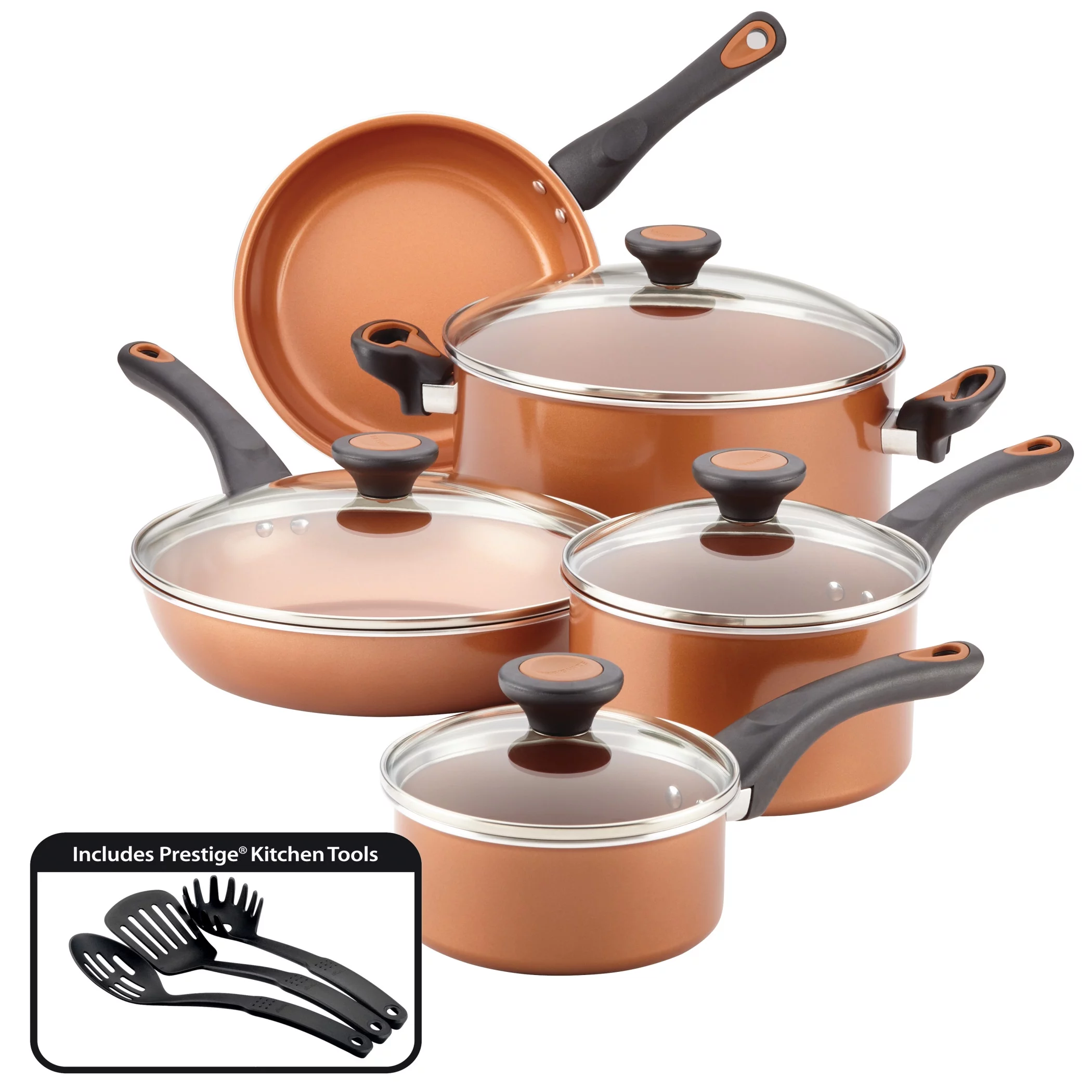 Farberware Glide 12 Piece Copper Ceramic Nonstick Pots and Pans, Copper