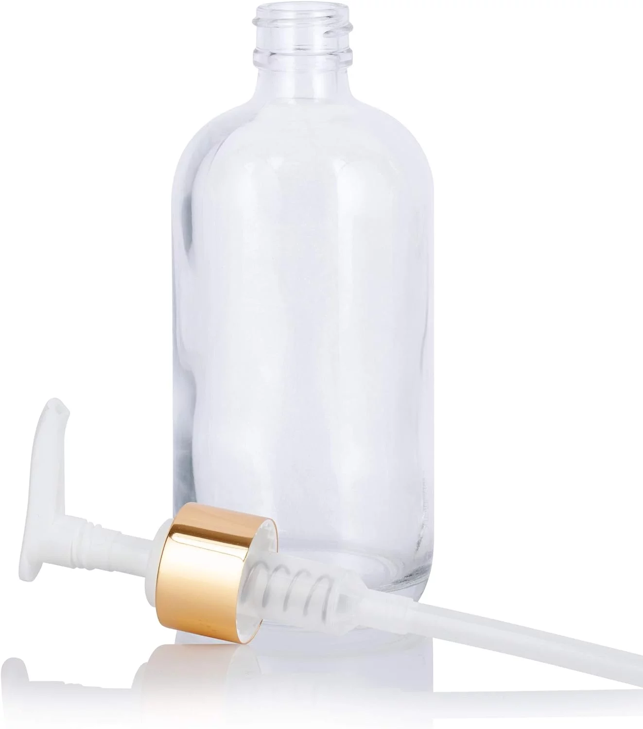 8 Oz Clear Round Thick Plated Glass Bottle With Pump (4 Pack)