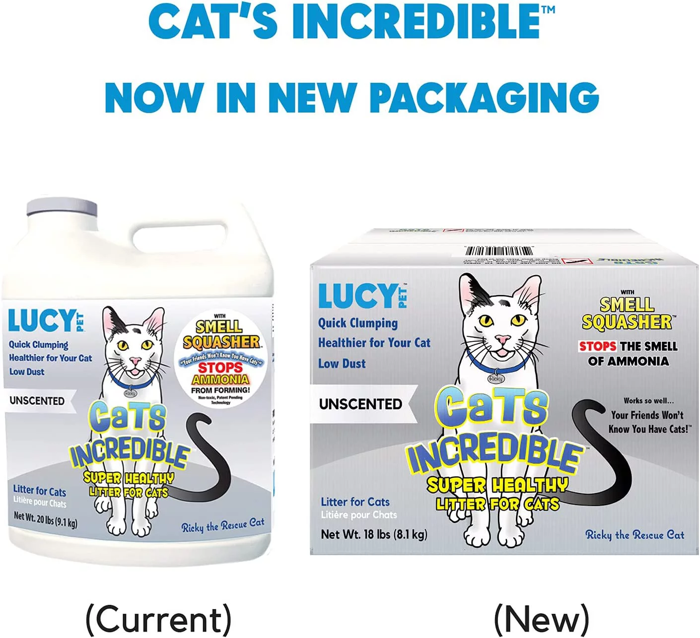 Lucy Pet Products Cats Incredible Clumping Cat Litter Unscented, 18 lb