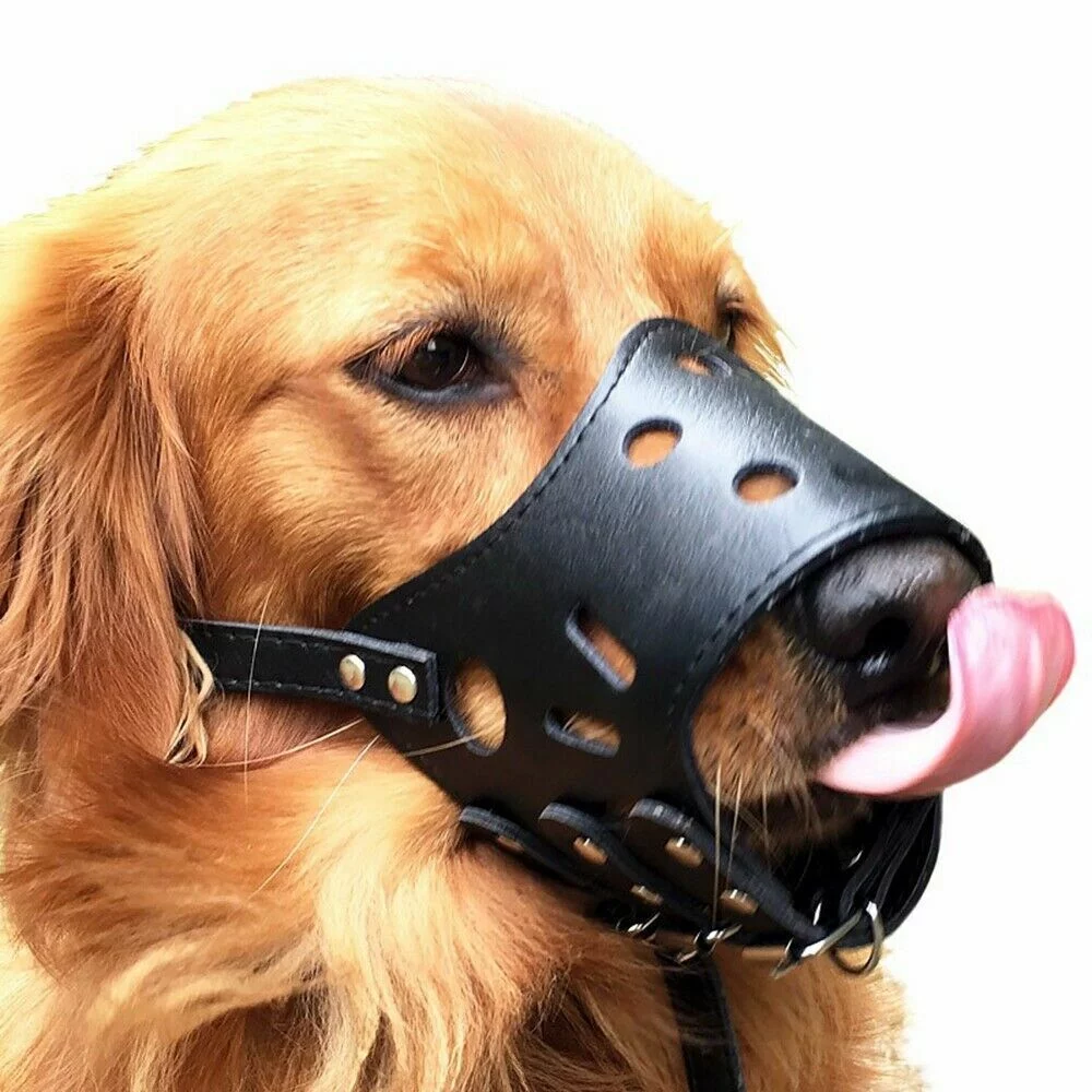 US Adjustable Anti-Biting Pet Dog Soft PU Leather Muzzles Mouth Mesh Cover Masks