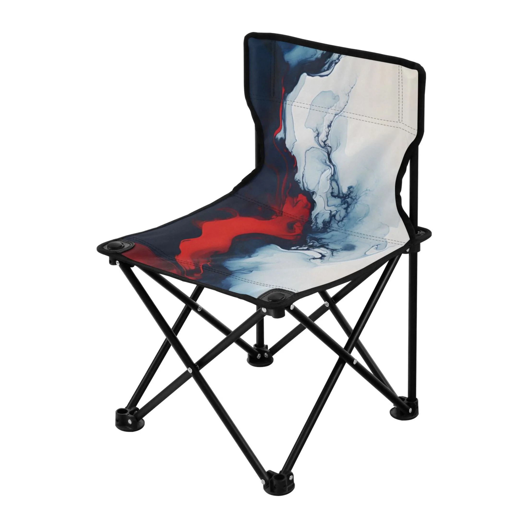 Marble Blue and Red Portable Camping Chair Outdoor Folding Beach Chair Fishing Chair Lawn Chair with Carry Bag Support to 220LBS