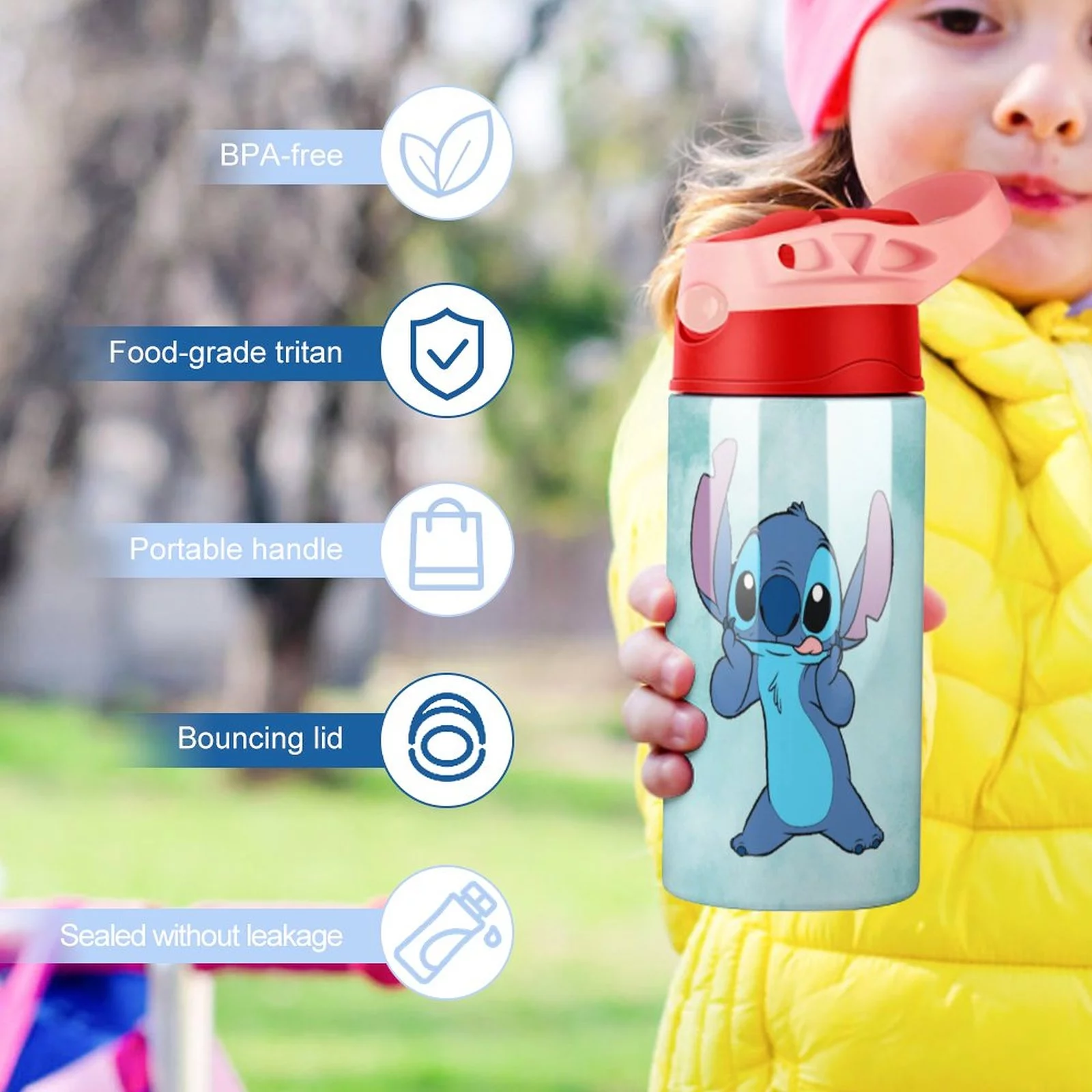 Funny Stitch Children's Water Bottle Vacuum Insulated Stainless Steel Cup With Straw Toddler Thermoses