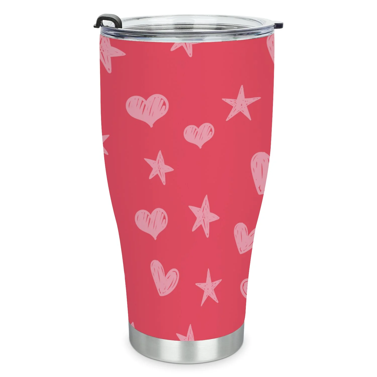 Hidove Stainless Steel Tumbler, Heart and Star Doodles Seamless Pattern 30oz Leak Proof & Stainless Steel Bottle for Hot & Cold Drinks - Coffee Travel Mug, Water Metal Canteen, Thermal Cup