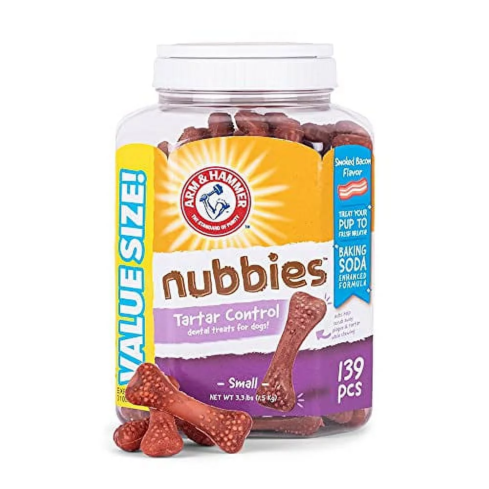 Arm & Hammer for Pets Nubbies Dental Treats for Dogs | Dental Chews Fight Bad Breath, Plaque & Tartar Without Brushing | Bacon Flavor Value Bucket, 139 Pcs