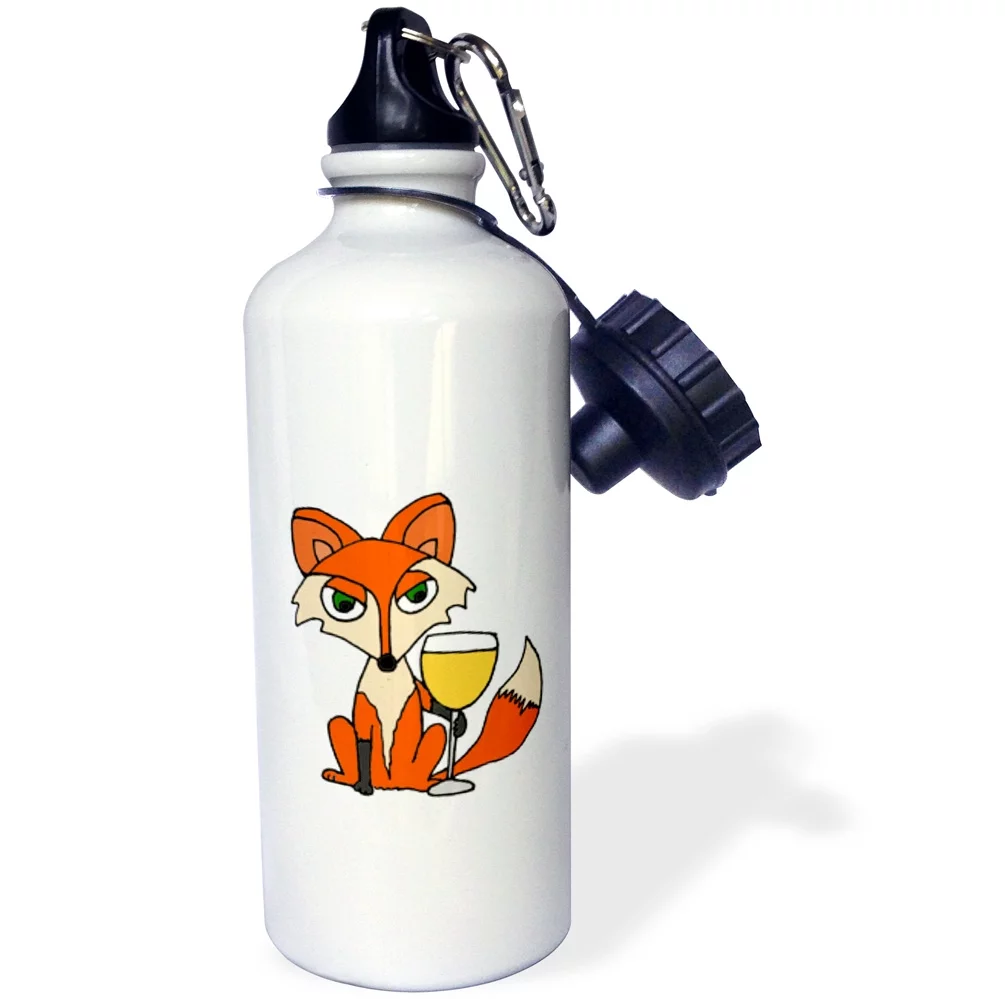 3dRose Funny Foxy Red Fox Drinking Glass of White Wine - Straw Water Bottle, 21-ounce