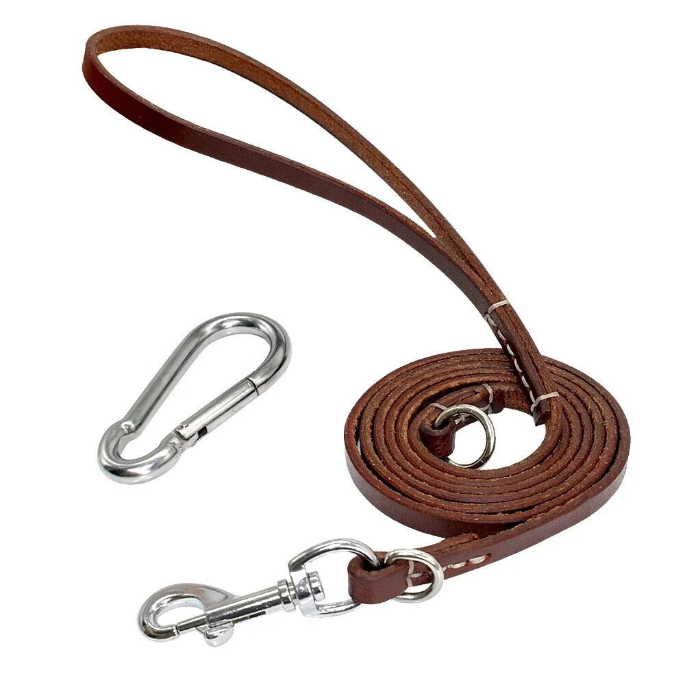 Pet Artist 6FT Real Leather Dog Leash Heavy Duty Training Leashes with Locking Carabiner