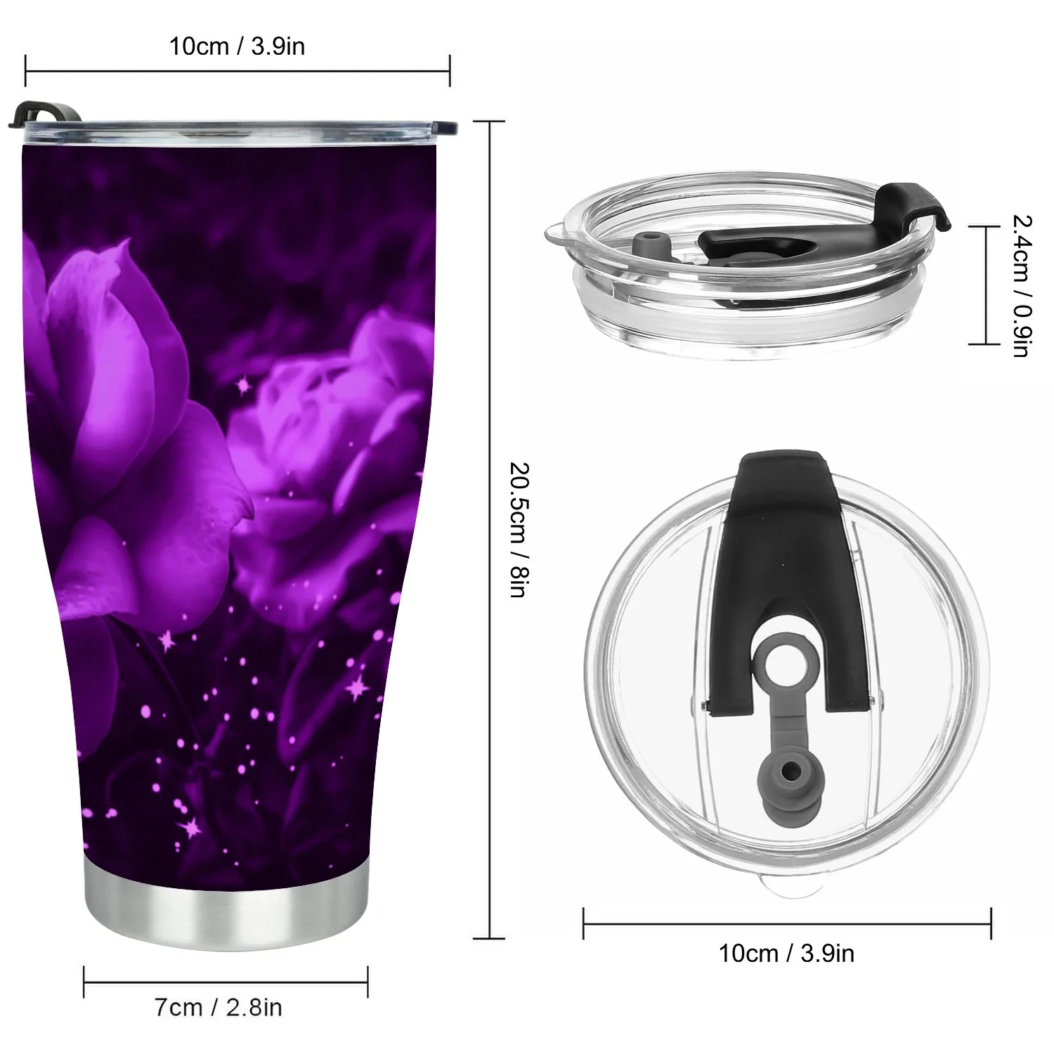 Hidove Stainless Steel Tumbler, Purple Roses Background 30oz Leak Proof & Stainless Steel Bottle for Hot & Cold Drinks - Coffee Travel Mug, Water Metal Canteen, Thermal Cup