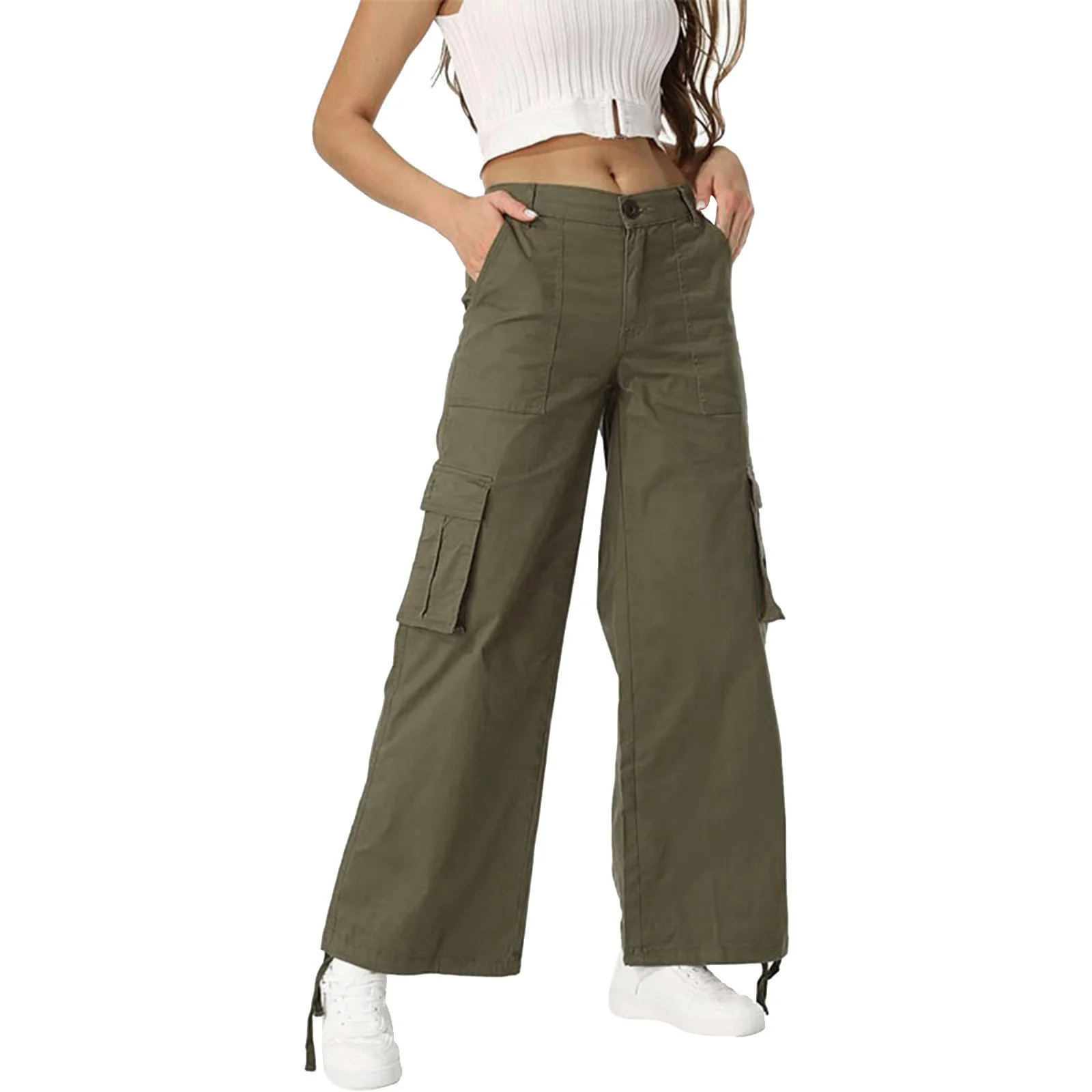 adviicd Wide Leg Trousers Women's Pants Casual Fashion Casual Elastic Waist with Pockets Casual Pants for Women Trendy(Green,S)