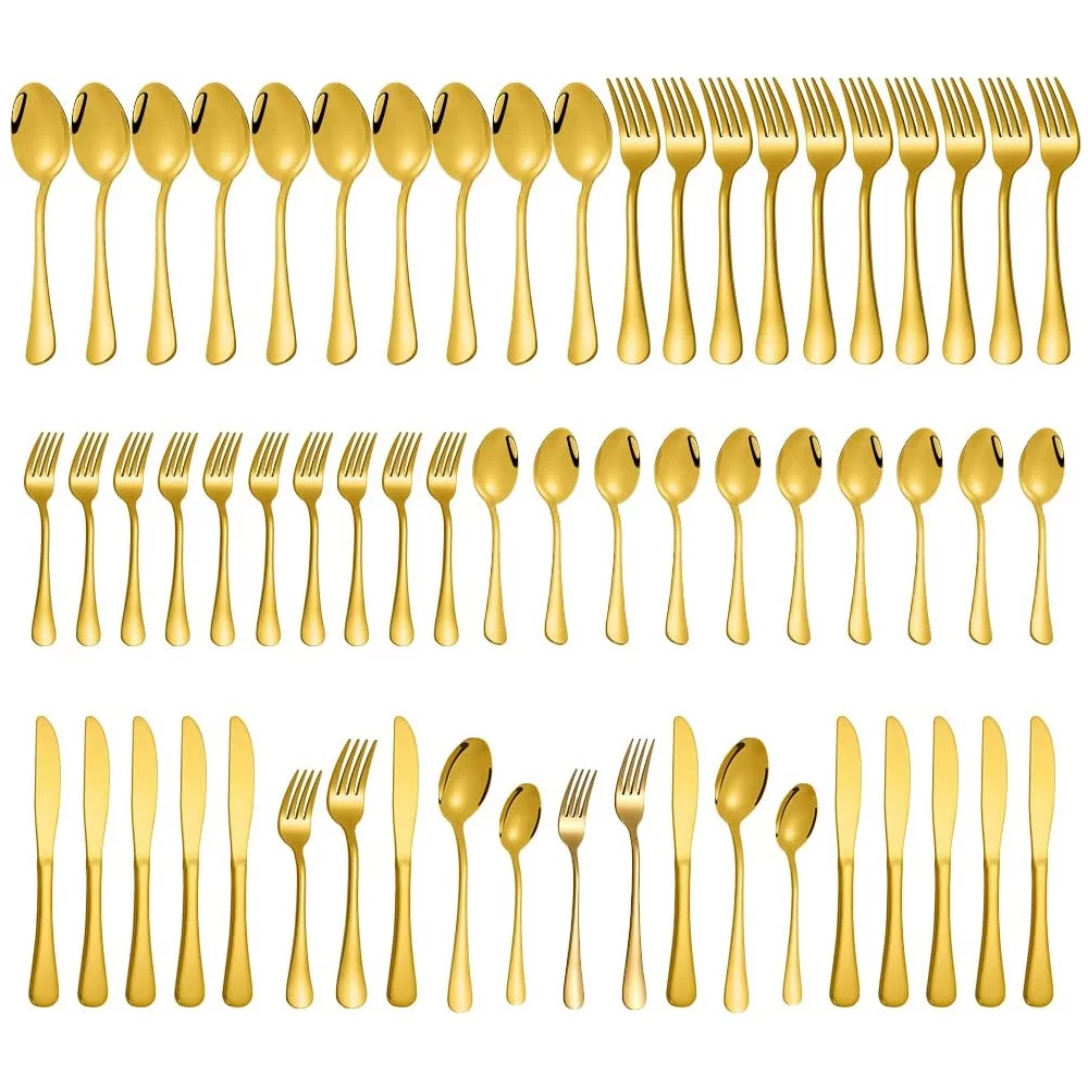 60 Pcs Stainless Steel Flatware Set,Dishwasher Safe,Gold