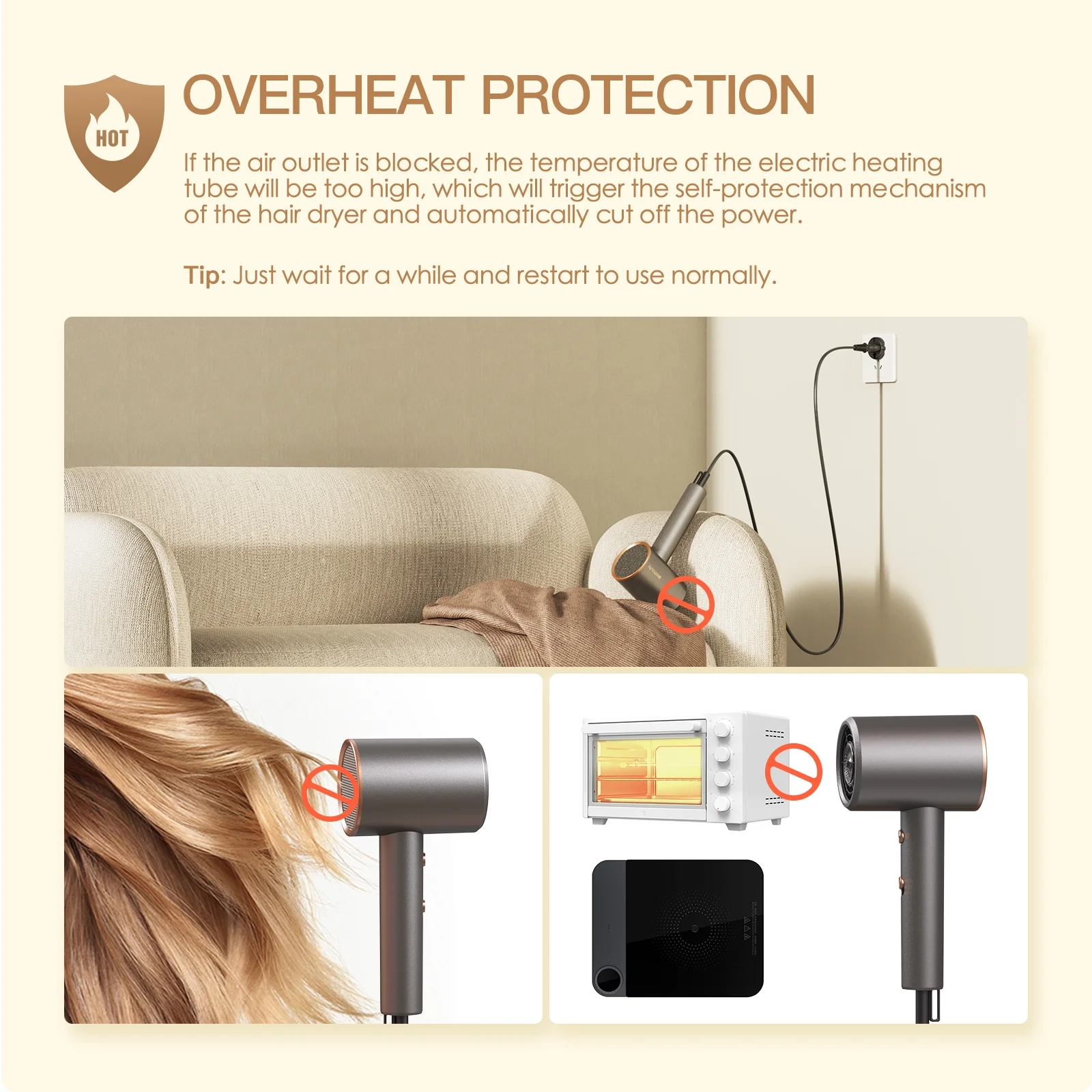 Bestauty Hair Dryer Large Wind, Quick Drying, Hydrate Hair with 2 Styling Wind Nozzles for Household and Hotel