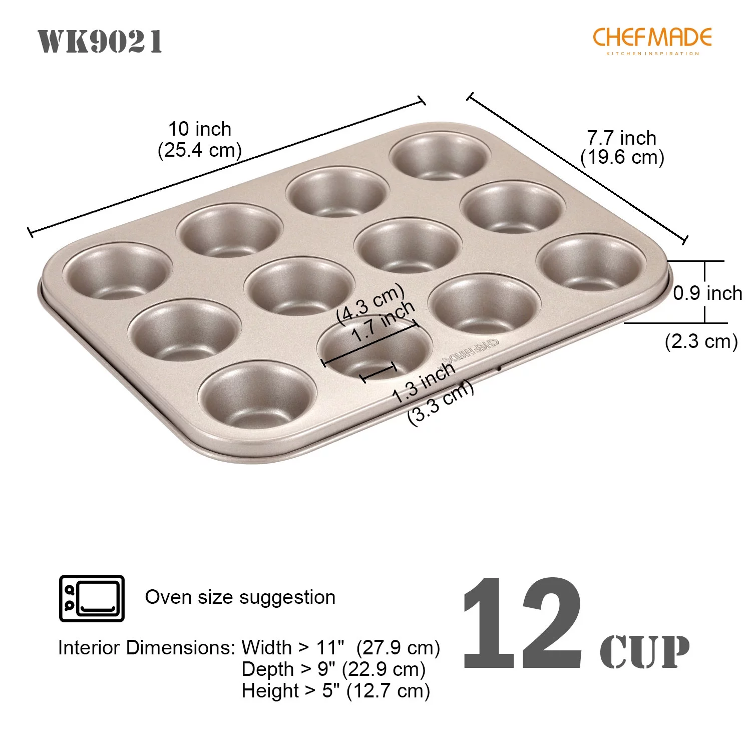 CHEFMADE Mini Muffin Pan, 12-Cavity Non-Stick Mini Cupcake Pan Bakeware for Oven Baking (Champagne Gold)