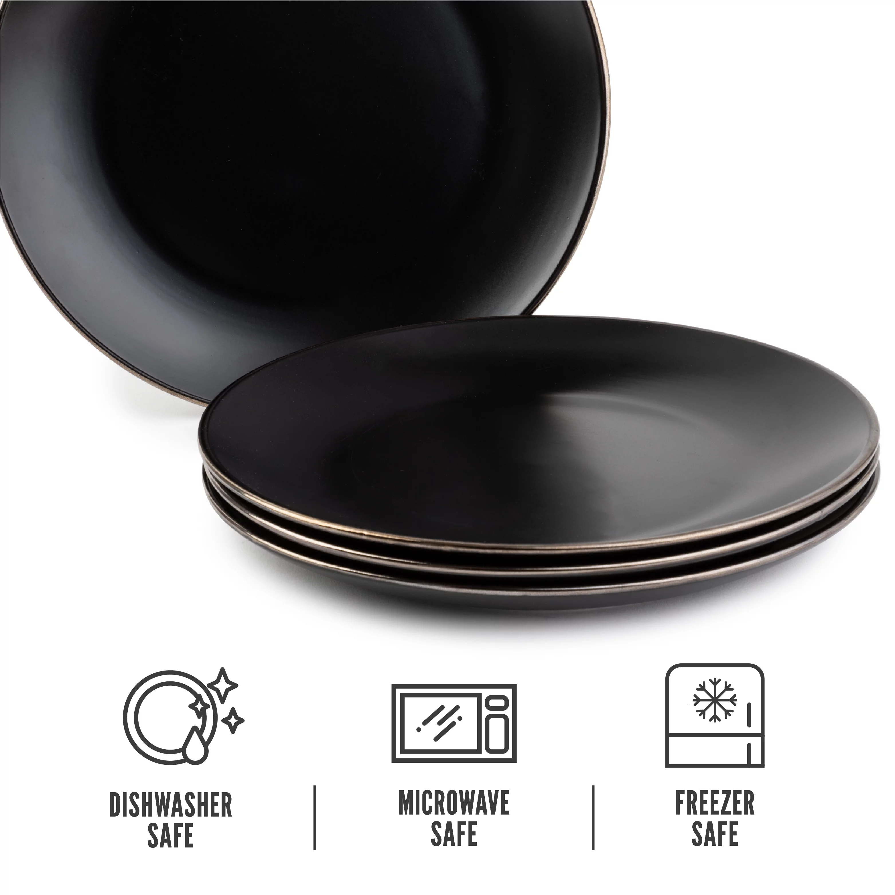 Thyme & Table Dinnerware Black Onyx Stoneware Dinner Round Plates, 4 Pack