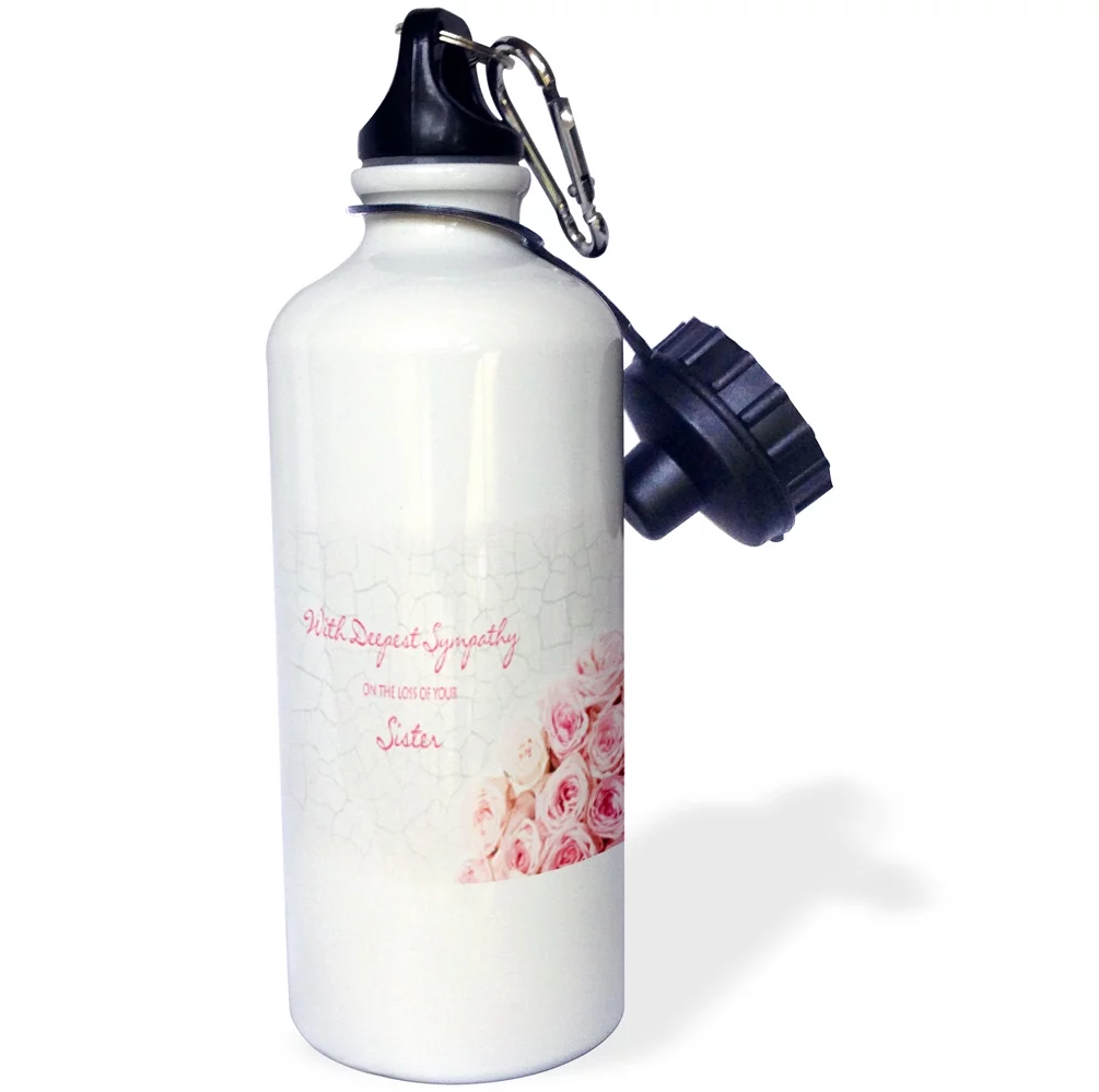 3dRose With Deepest Sympathy on the Loss of your Sister - Pink Roses, Sports Water Bottle, 21oz