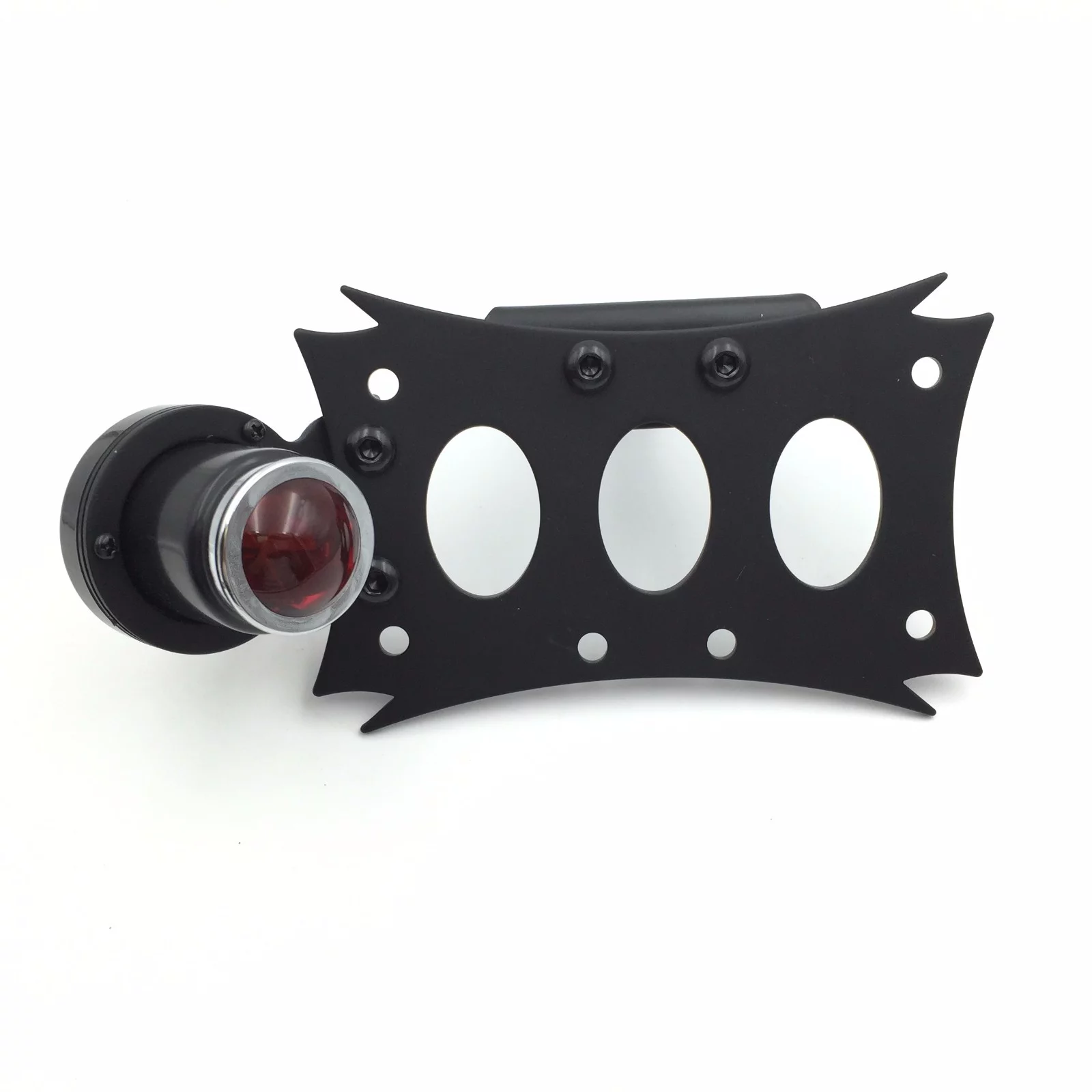 HTT-MOTOR Motorcycle Black Horizontal Vertical Zigzag Side Mount License Plate Bracket BK CD Round LED Tail Brake Light Integrated For Harley Touring Bobber Chopper Honda Kawasaki Suzuki Yamaha