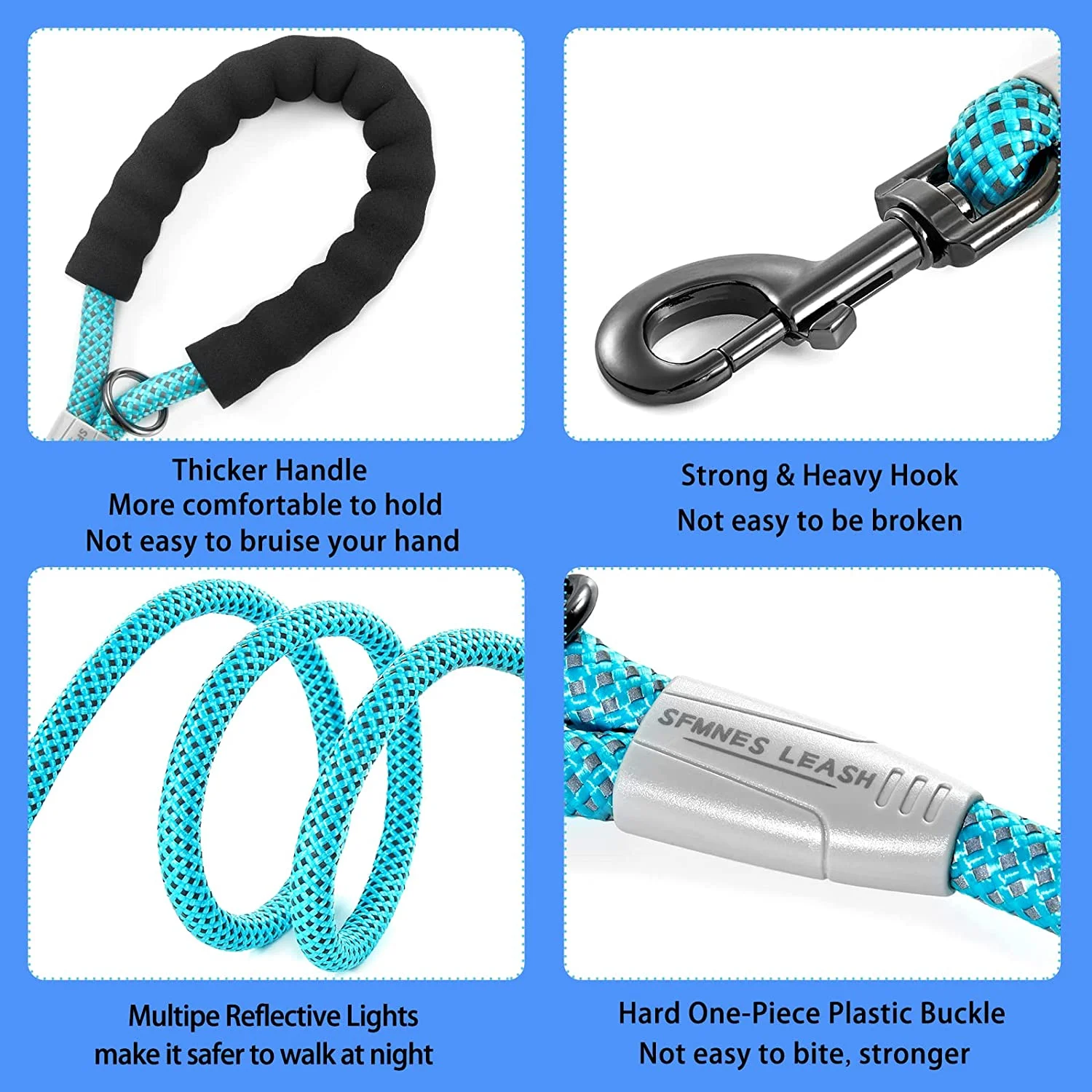 Dog leash, high reflective heavy duty leash, nylon dog training leash, padded handle pet leash, medium and small dog walking leash