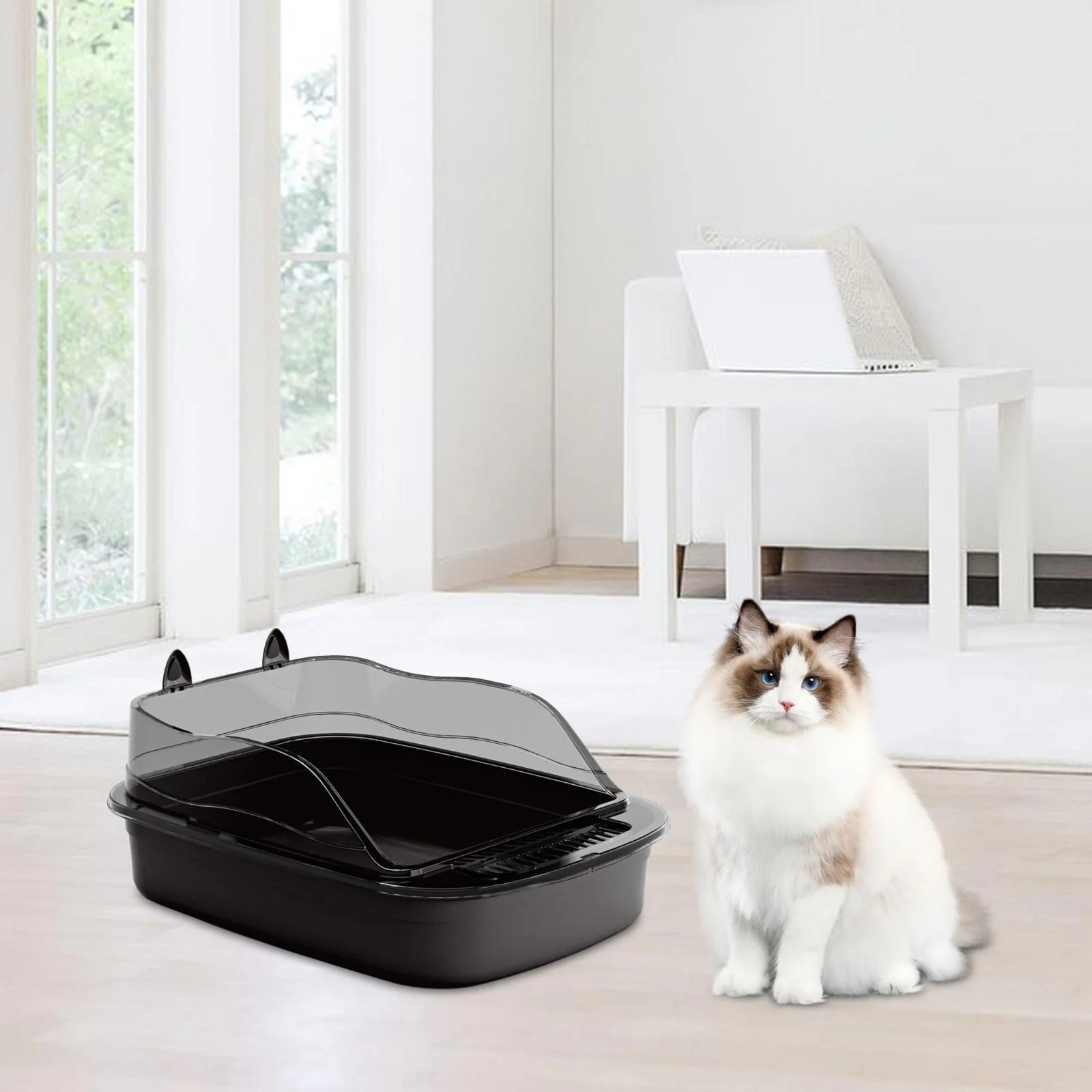 Gazechimp Cat 50x34x18cm Cartoon Appearance Cat Sandbox Kitten Potty Toilet black