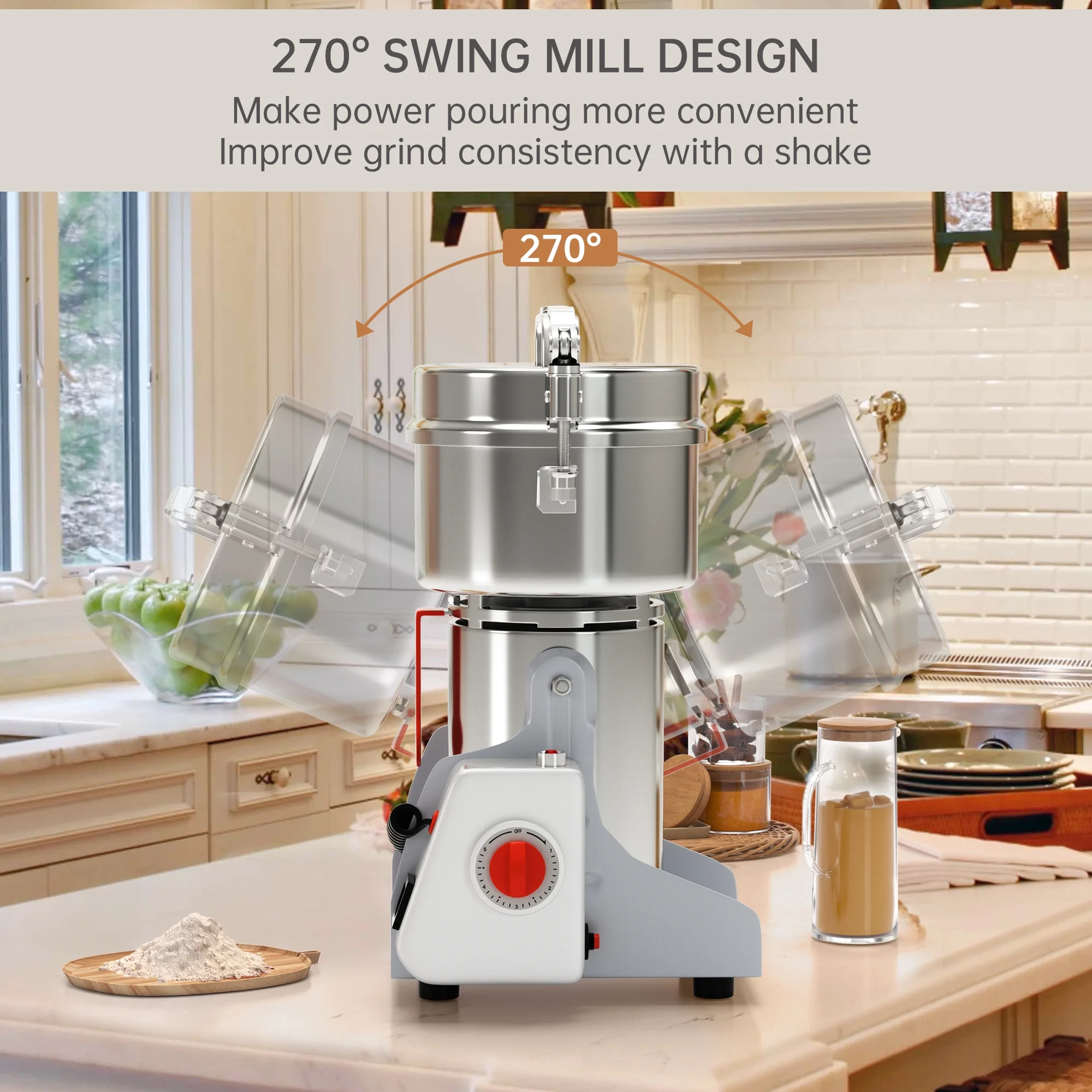 TOPTENG Grain Grinder Electric Spice Herb Mill 700g 2400W Food Grinding Machine High-speed Pulverizer For Dry Coffee Nut Cereal Flour Corn Seeds Seasonings Wheat Condiment US 110V