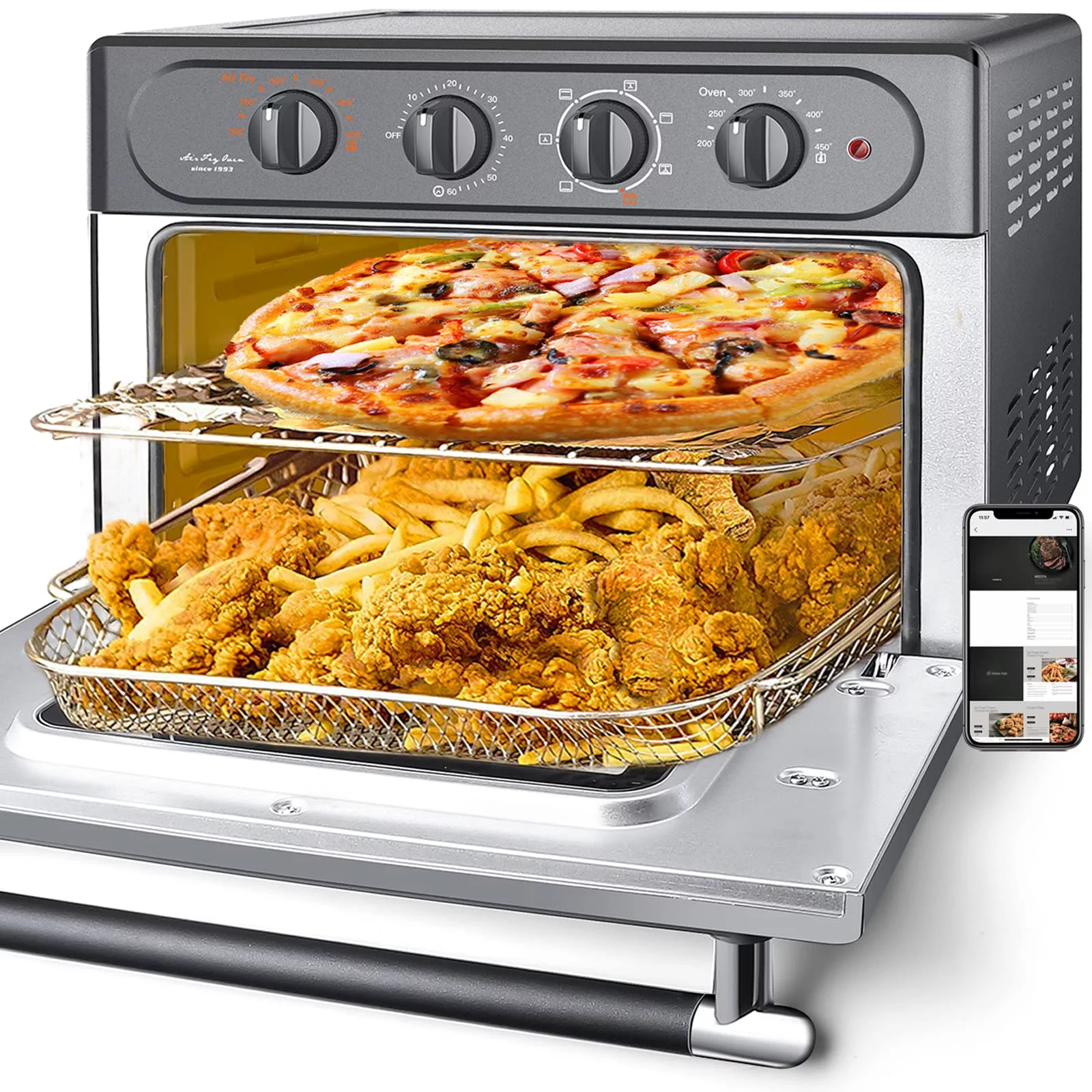 WEESTA Air Fryer Oven Oilless Cooker Toaster Oven 24 Quart - 7-In-1 Convection Oven with Air Fry,Large Capacity,Metal,1500W,UL Certified