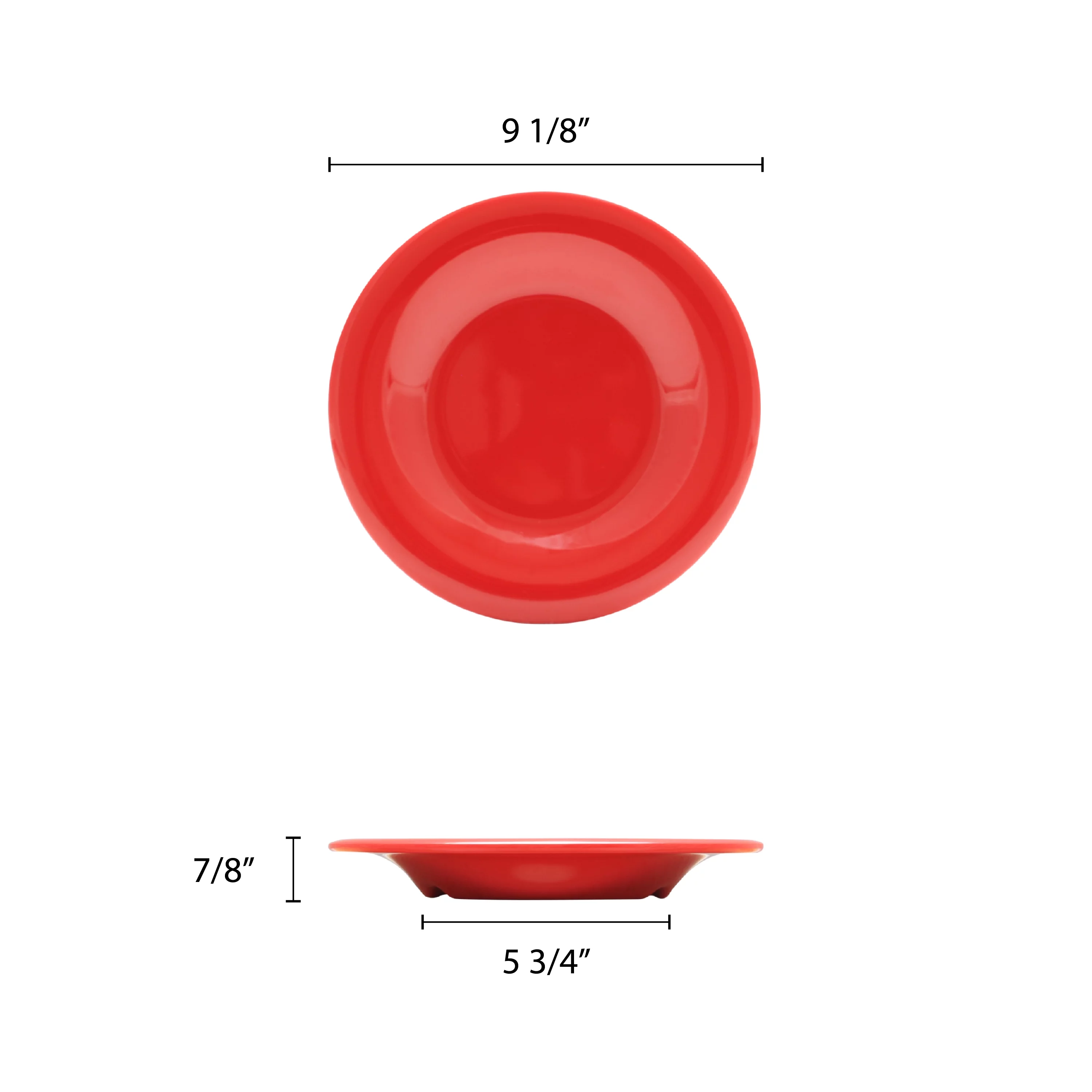 Excellante Color Pure Red Melamine Dinnerware Collection 9 Inch Wide Rim Round Plate, Comes in Dozen