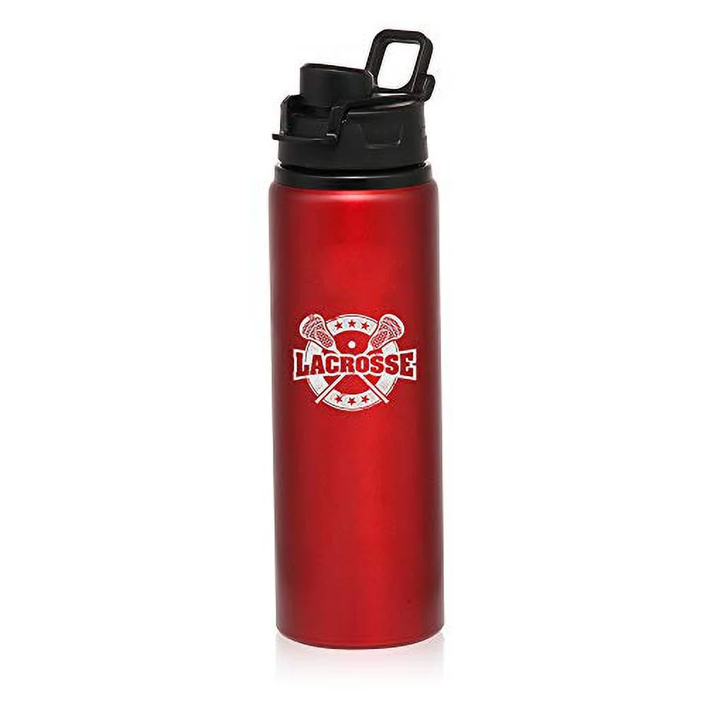 MIP Brand 25 oz Aluminum Sports Water Travel Bottle Lacrosse Vintage (Red)