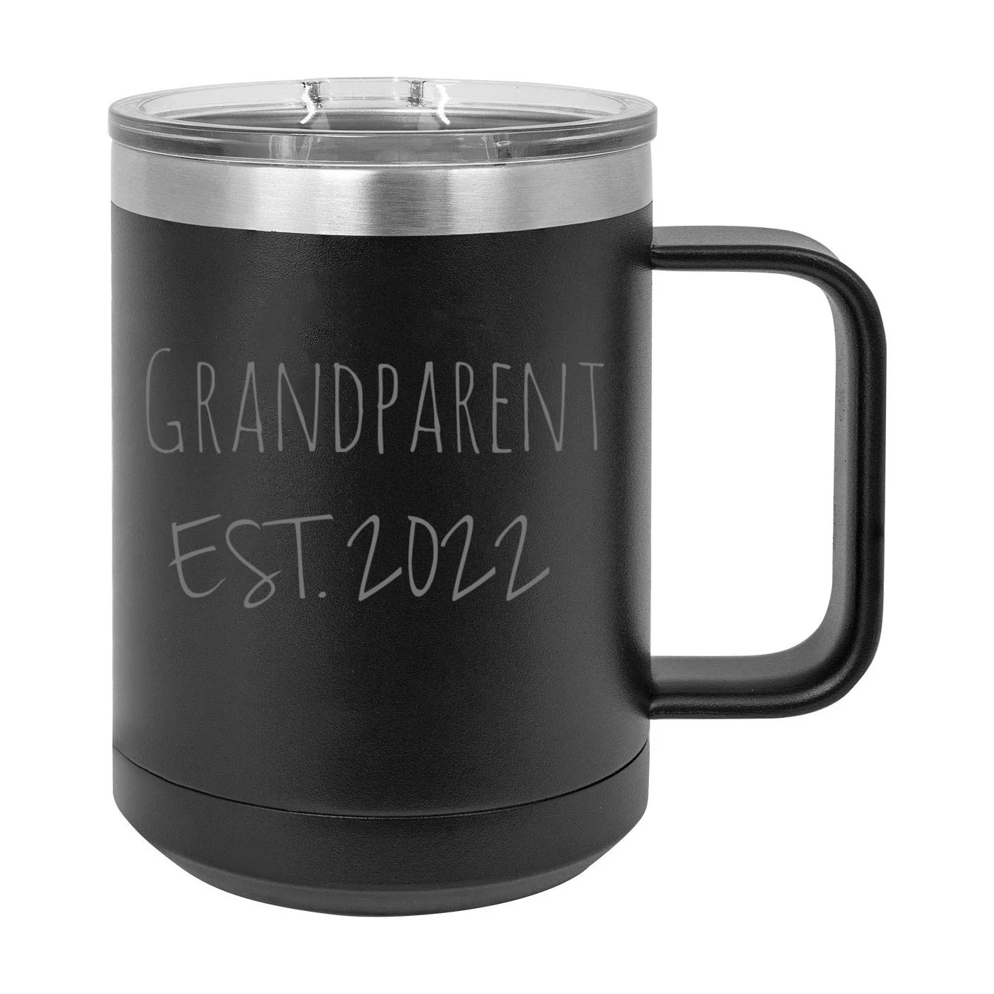 Grandparent Est. 2022 Established Stainless Steel Vacuum Insulated 15 Oz Engraved Double-Walled Travel Coffee Mug with Slider Lid