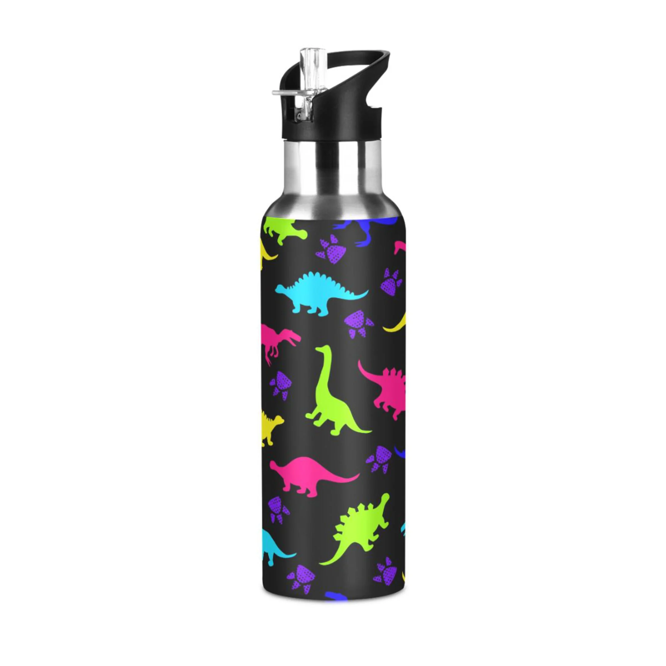 Stainless Steel Water Bottle Colorful Dinosaurs T Rex with Straw Lid Vacuum Insulated Keeps Hot and Cold Leak Proof Flask Jug for Gym Travel Sports Cycling Outdoor 20 OZ