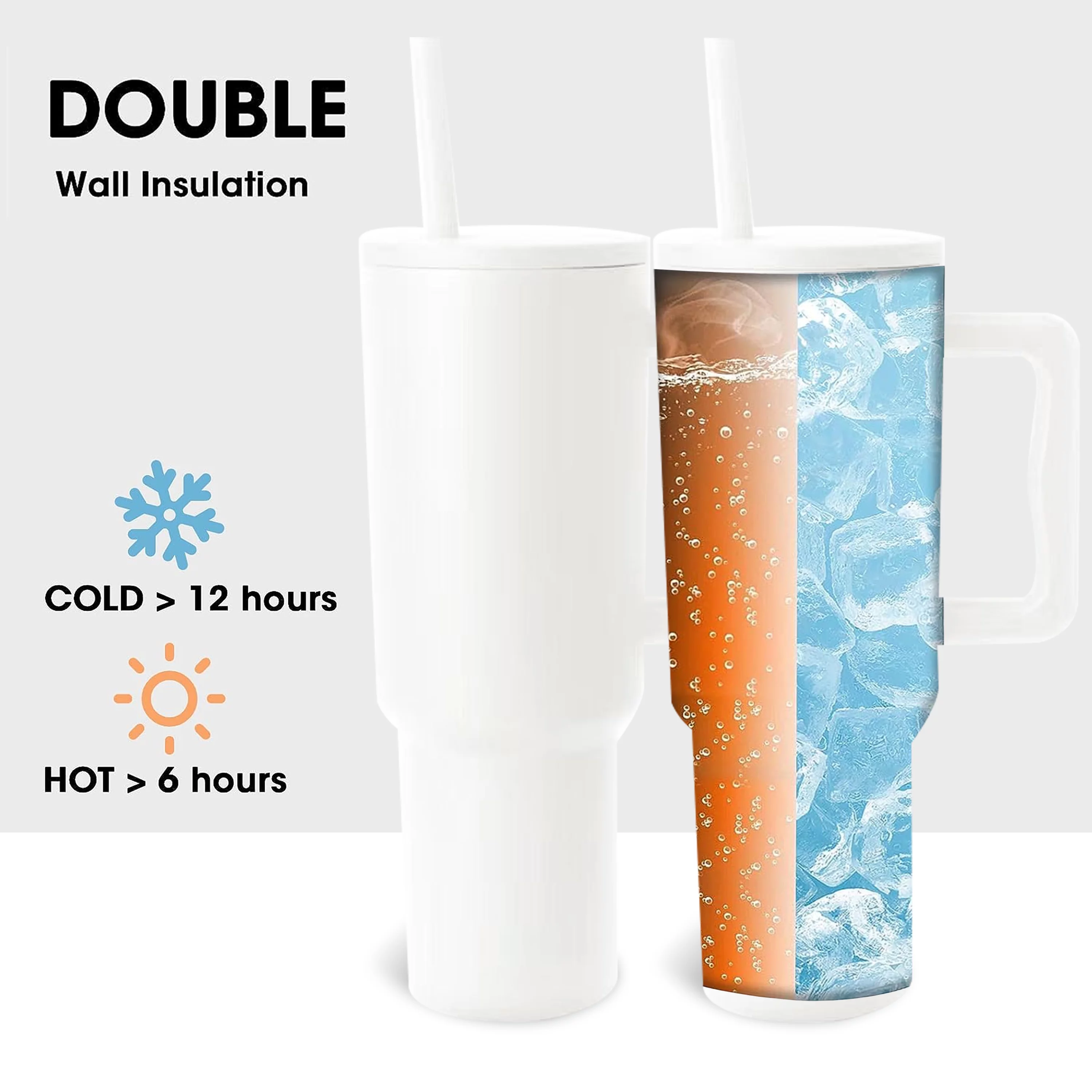 WZCPCV 40 oz Tumbler with Handle and Straw Lid,Insulated Cup Reusable Stainless Steel Water Bottle Travel Mug Cupholder Friendly,Gifts for Women Men,White