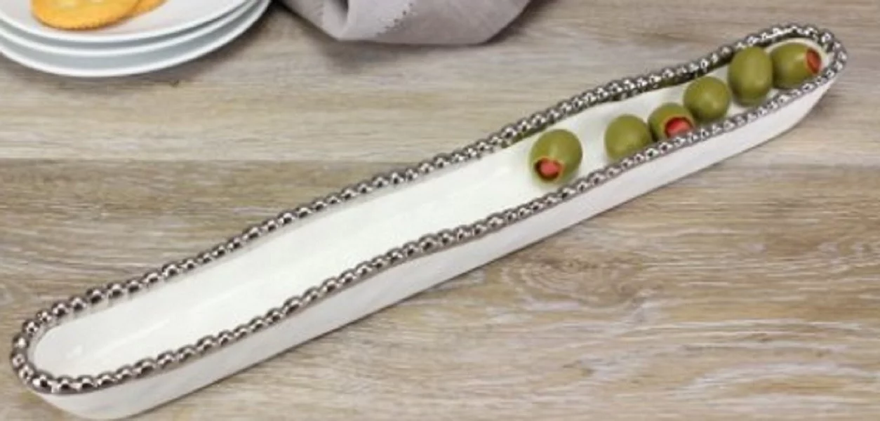 Pampa Bay Salerno Olive Serving Dish, White/Silver