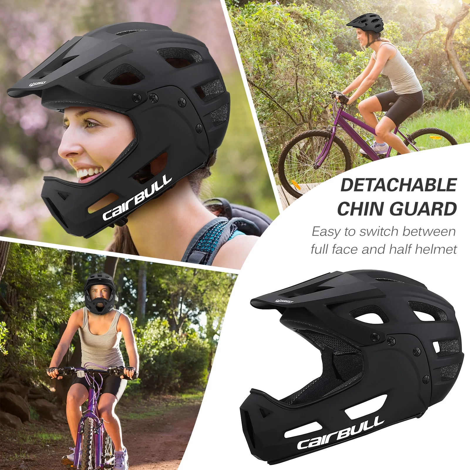 Mountain Biking Full Face Bike Helmet CAIRBULL Adult Cycling Helmet with Detachable Chin Guard and Visor