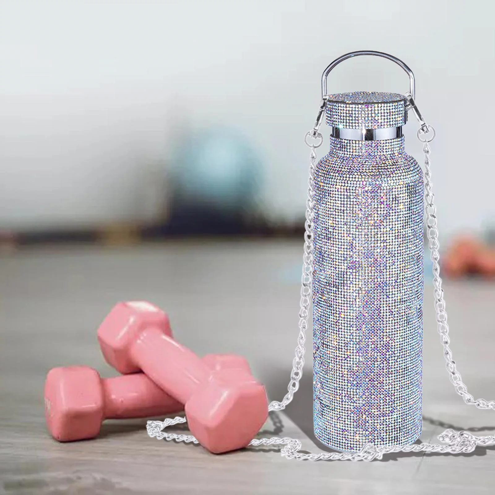 2Pcs Diamond Vacuum Cup 500ml/17oz Bling Rhinestone Drinking