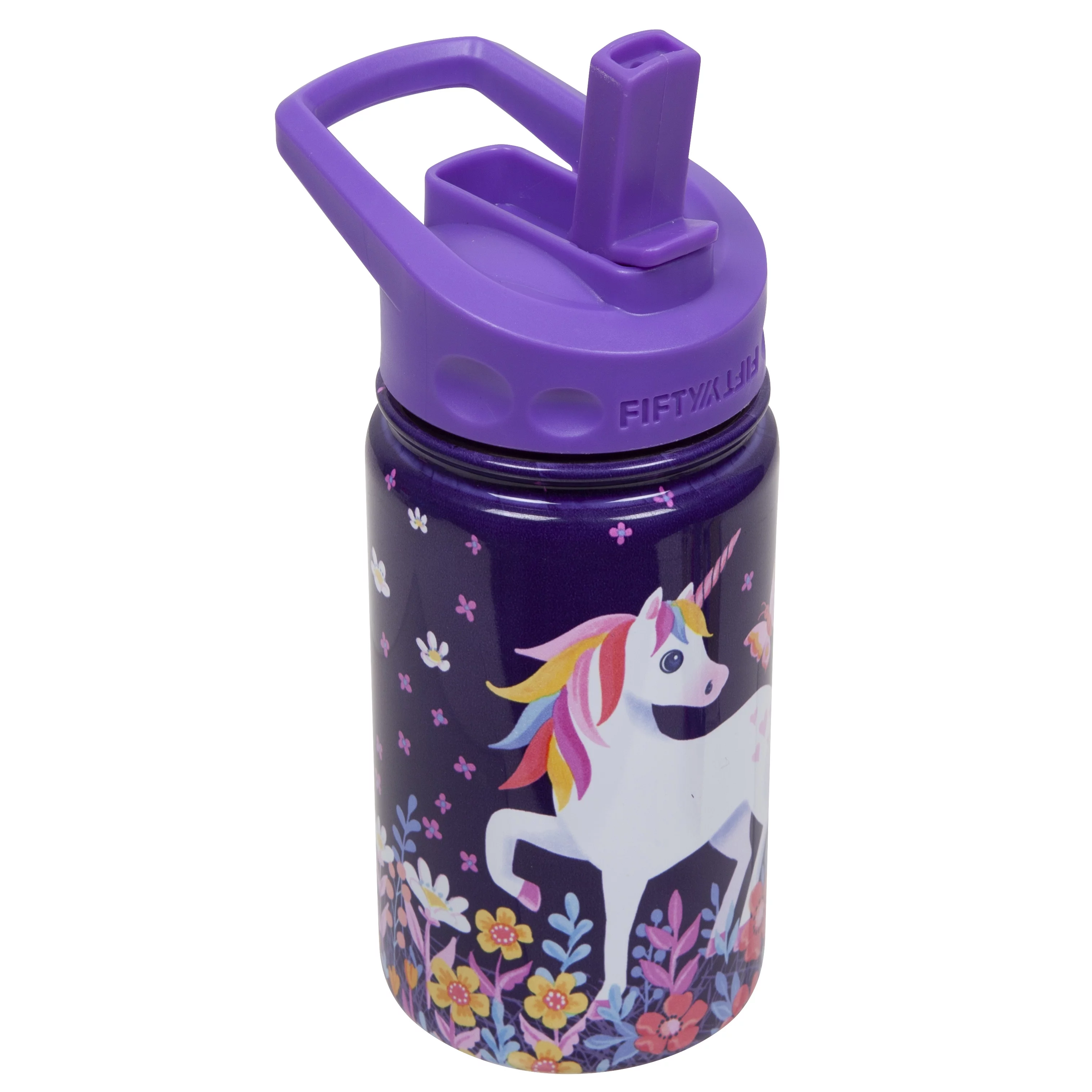 FIFTY/FIFTY Stainless Steel Vacuum Insulated Kids Water Bottle 12oz - Unicorn with Straw Cap