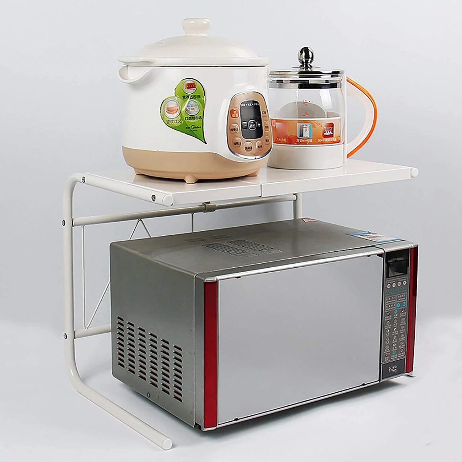 Oukaning Microwave Oven Rack, Microwave Shelf for Kitchen Materials Storage Rack, Multifunctional Microwave Holder, Shelf for Kitchen Worktops, Microwave Stand, Kitchen Shelf