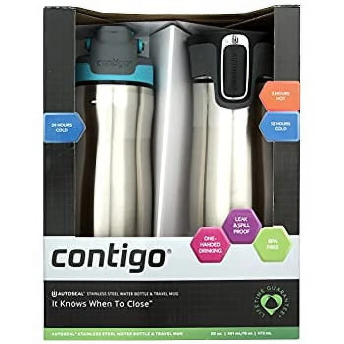 AUTOSEAL Chill Water Bottle, 20 oz, SS/Scuba & AUTOSEAL West Loop Travel Mug, 16 oz, 2-Pack